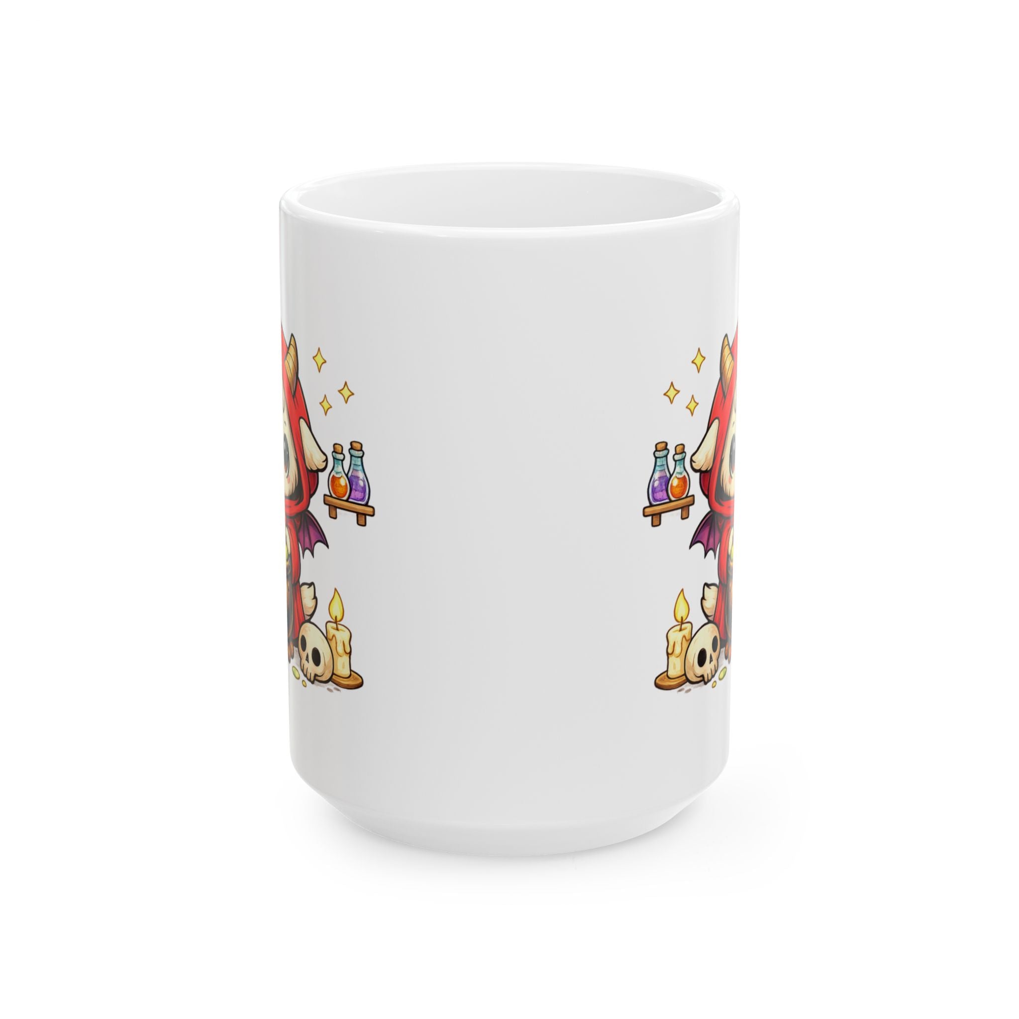Witchy Potion Mug — Cute Witch Cat, Spellbook & Skull Ceramic Coffee Cup (11oz/15oz)