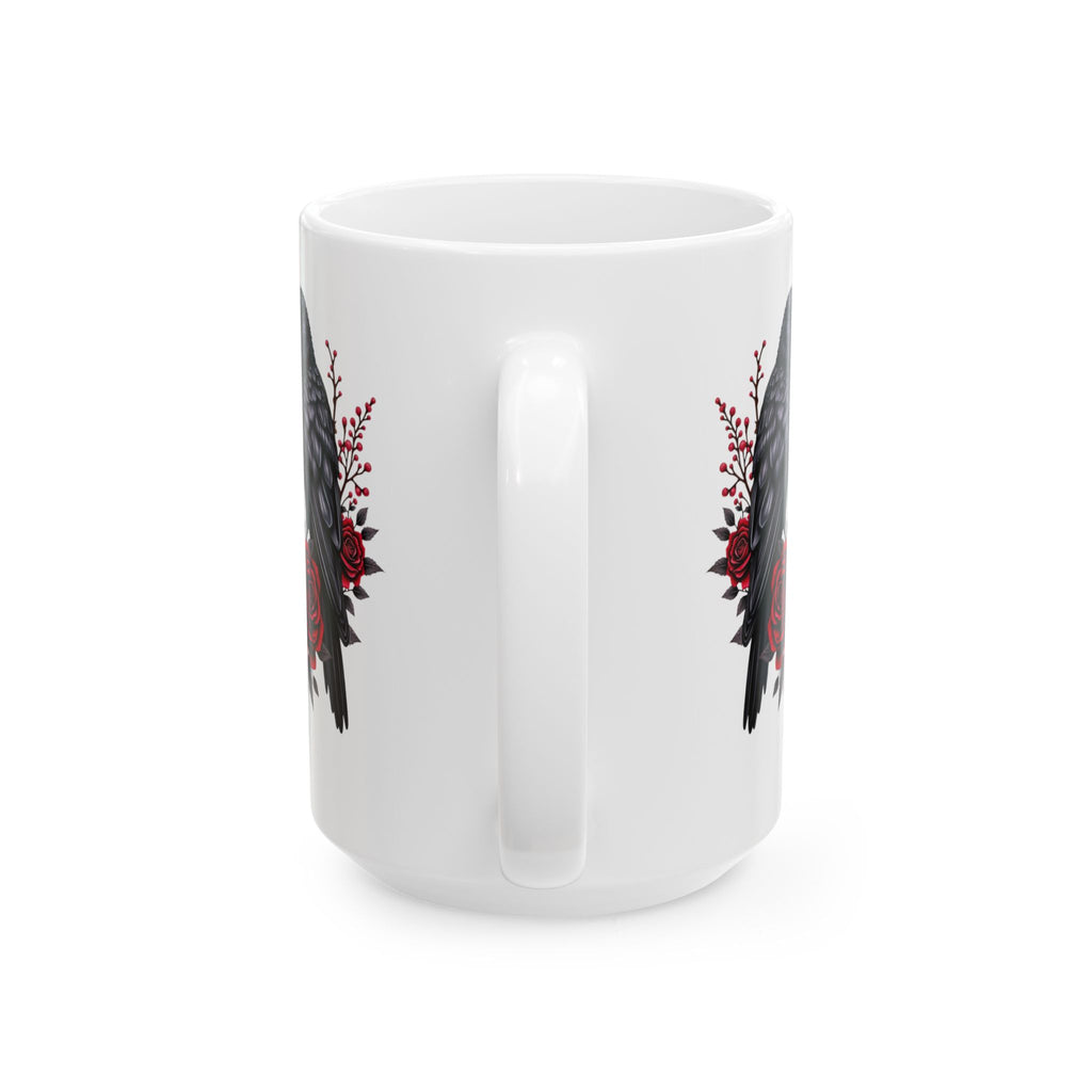 Gothic Raven Roses Design – Dark Romantic Crow Art for Alternative Style, Ceramic Mug, (11oz, 15oz)