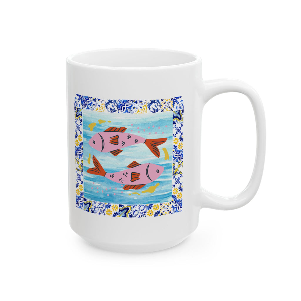 Floral Beach Sunset Mug — Colorful Ocean Scene Ceramic Coffee Cup (11oz & 15oz)