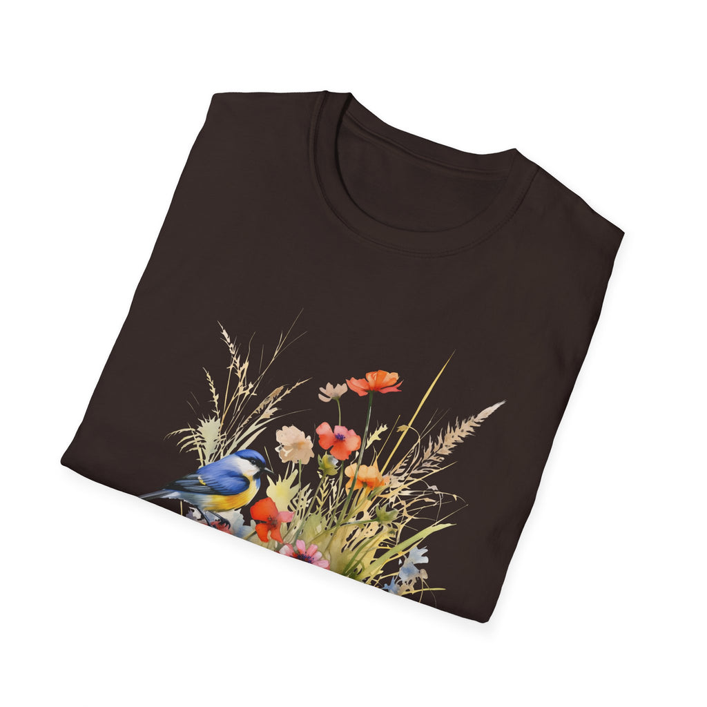 Wildflower Meadow & Butterflies Vintage Botanical T-Shirt, Unisex Softstyle T-Shirt