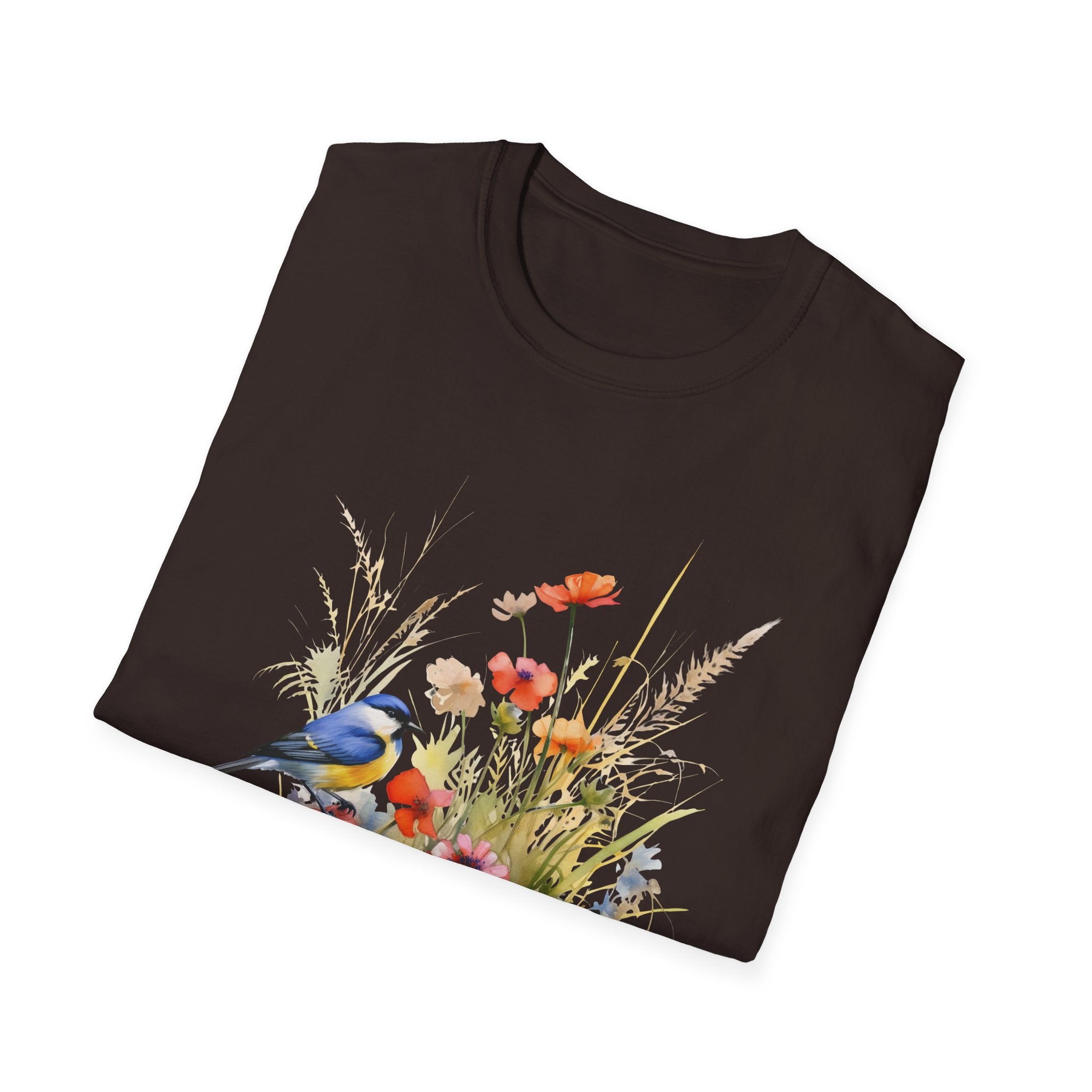 Wildflower Meadow & Butterflies Vintage Botanical T-Shirt, Unisex Softstyle T-Shirt