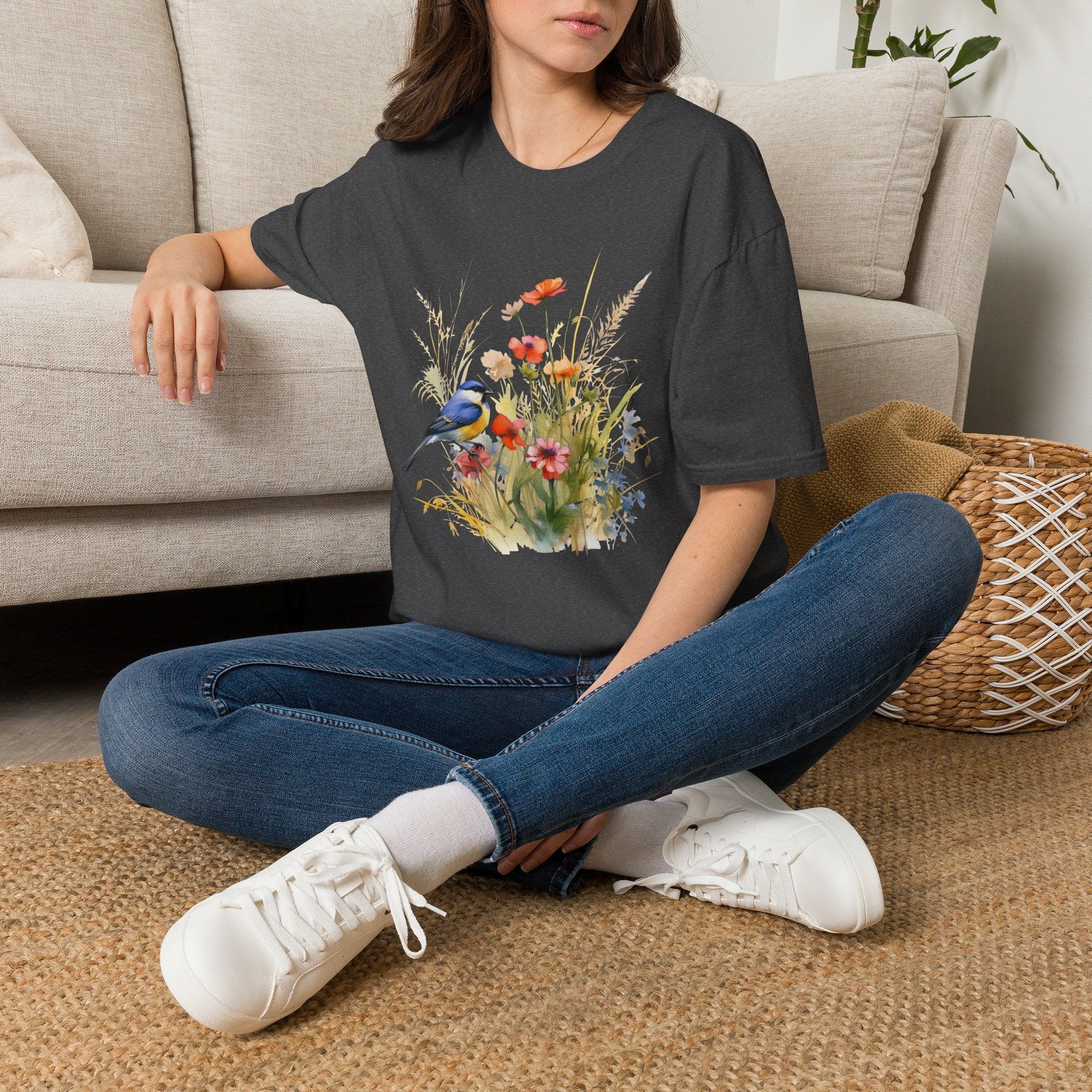 Wildflower Meadow & Butterflies Vintage Botanical T-Shirt, Unisex Softstyle T-Shirt