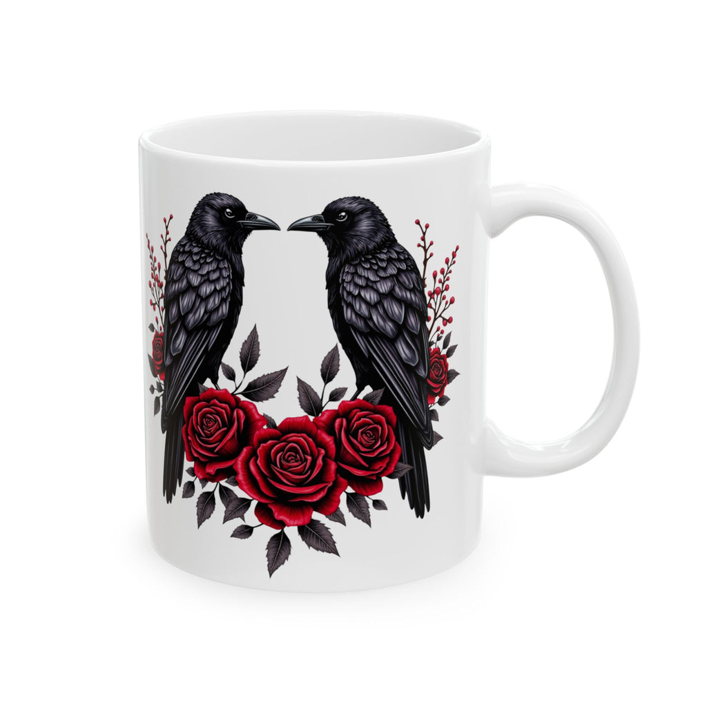 Gothic Raven Roses Design – Dark Romantic Crow Art for Alternative Style, Ceramic Mug, (11oz, 15oz)