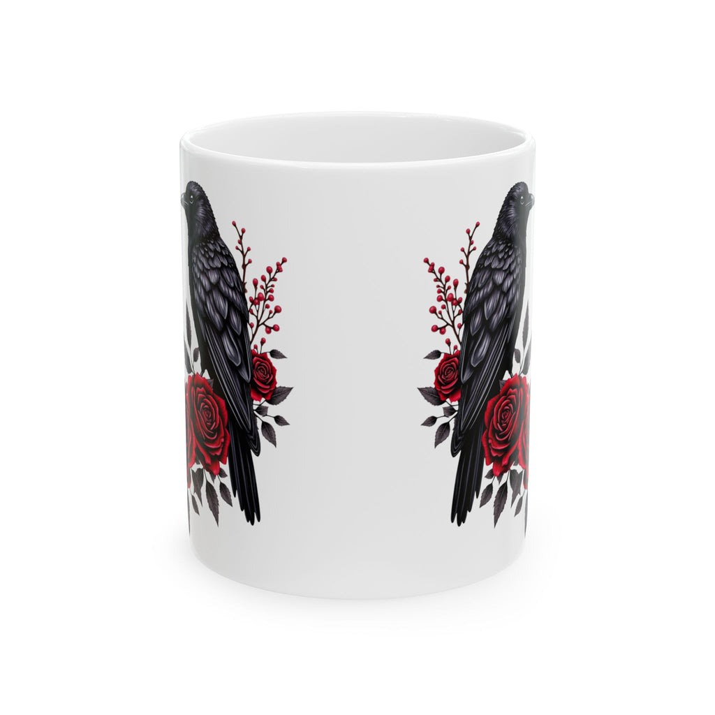 Gothic Raven Roses Design – Dark Romantic Crow Art for Alternative Style, Ceramic Mug, (11oz, 15oz)