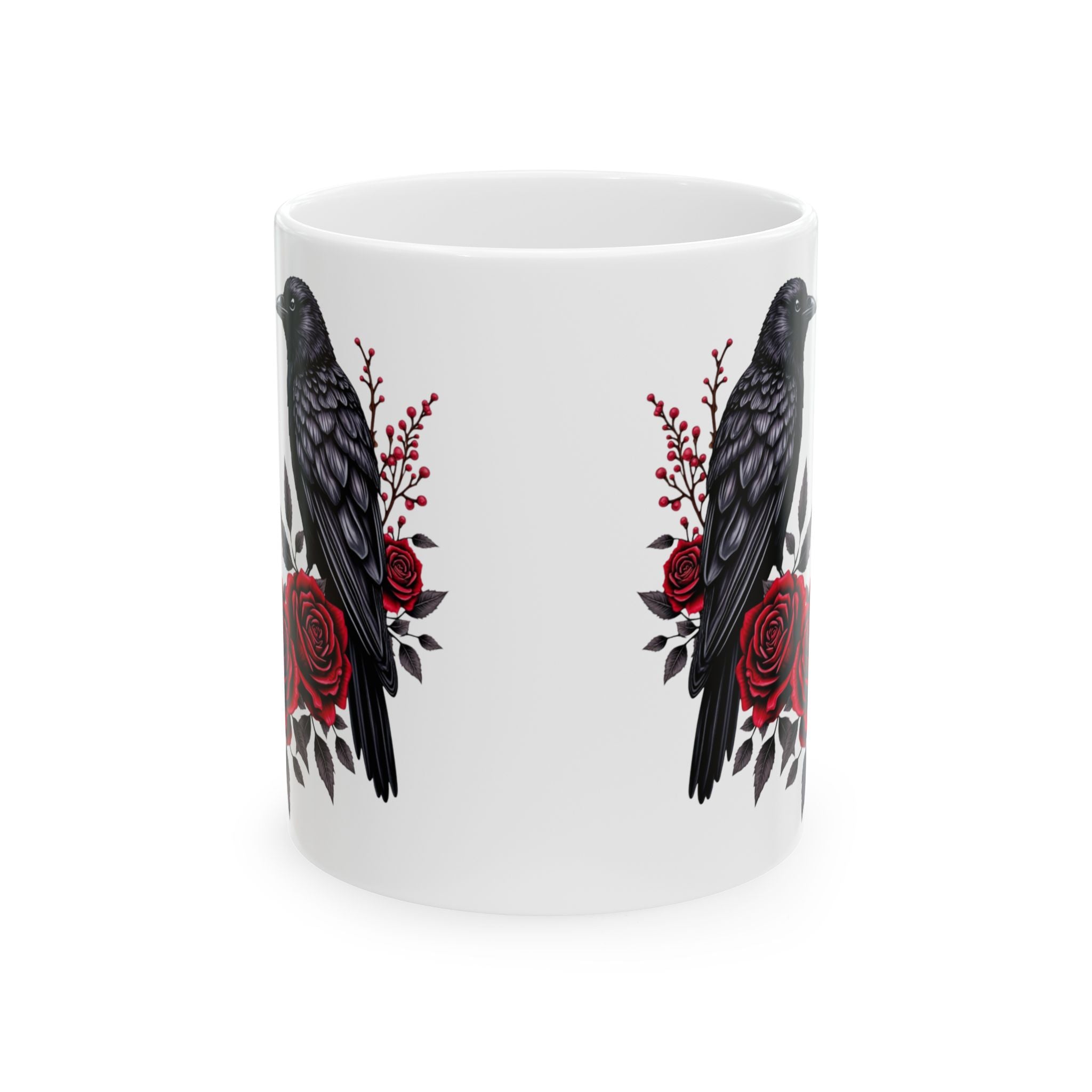 Gothic Raven Roses Design – Dark Romantic Crow Art for Alternative Style, Ceramic Mug, (11oz, 15oz)