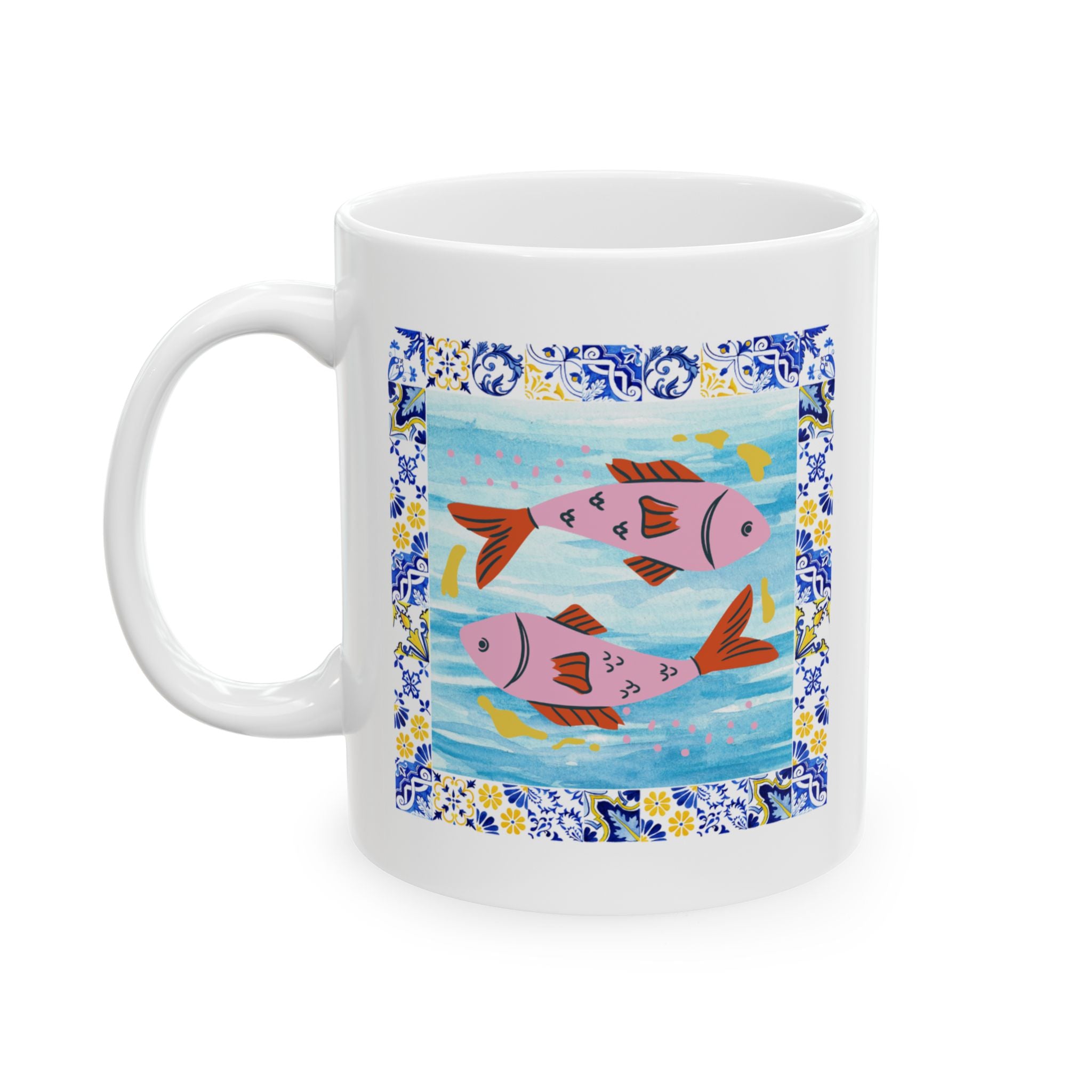 Floral Beach Sunset Mug — Colorful Ocean Scene Ceramic Coffee Cup (11oz & 15oz)