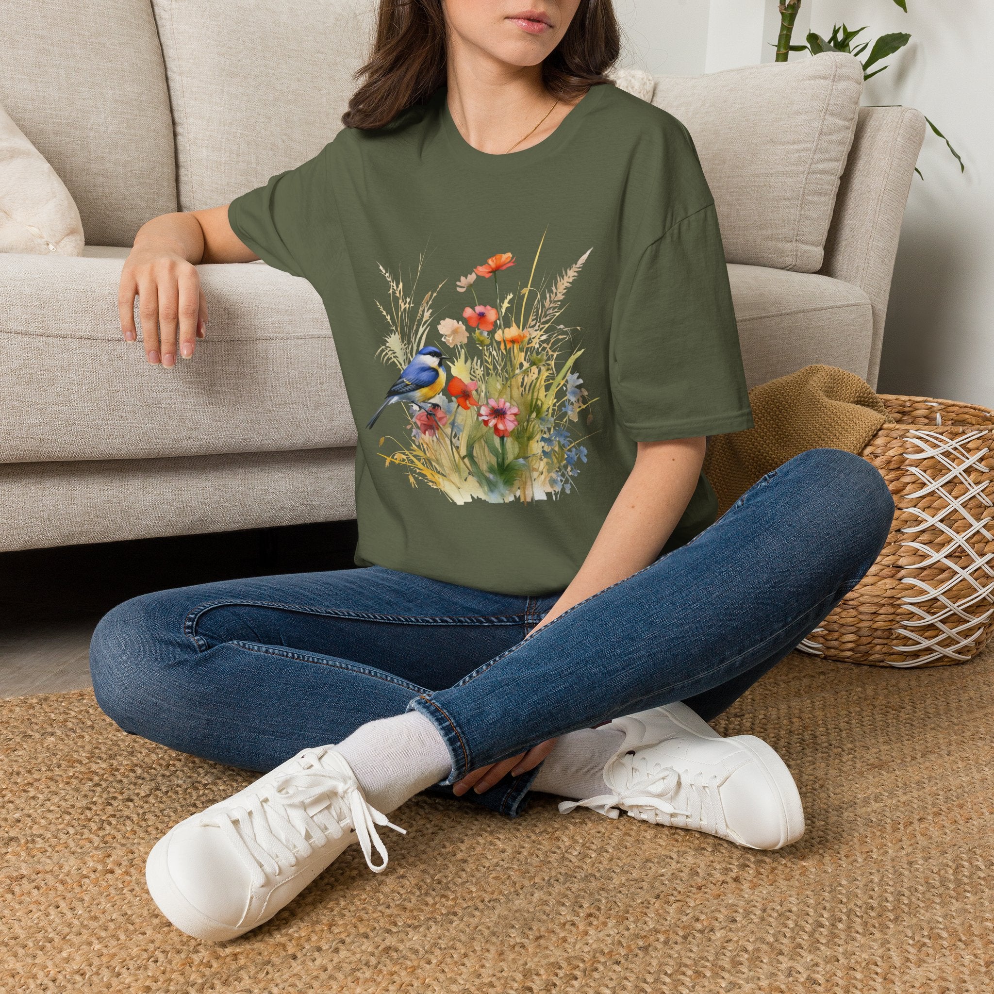 Wildflower Meadow & Butterflies Vintage Botanical T-Shirt, Unisex Softstyle T-Shirt