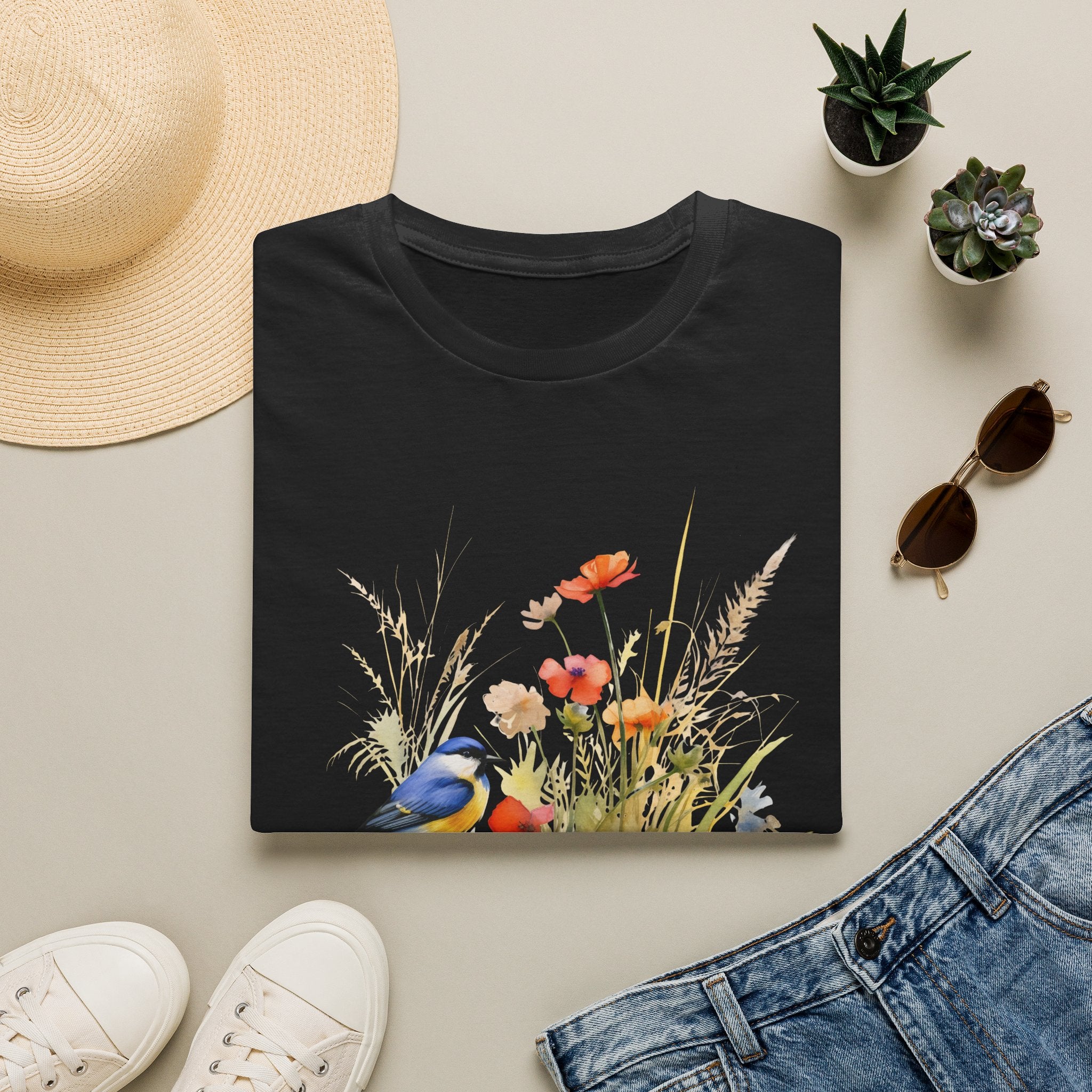 Wildflower Meadow & Butterflies Vintage Botanical T-Shirt, Unisex Softstyle T-Shirt