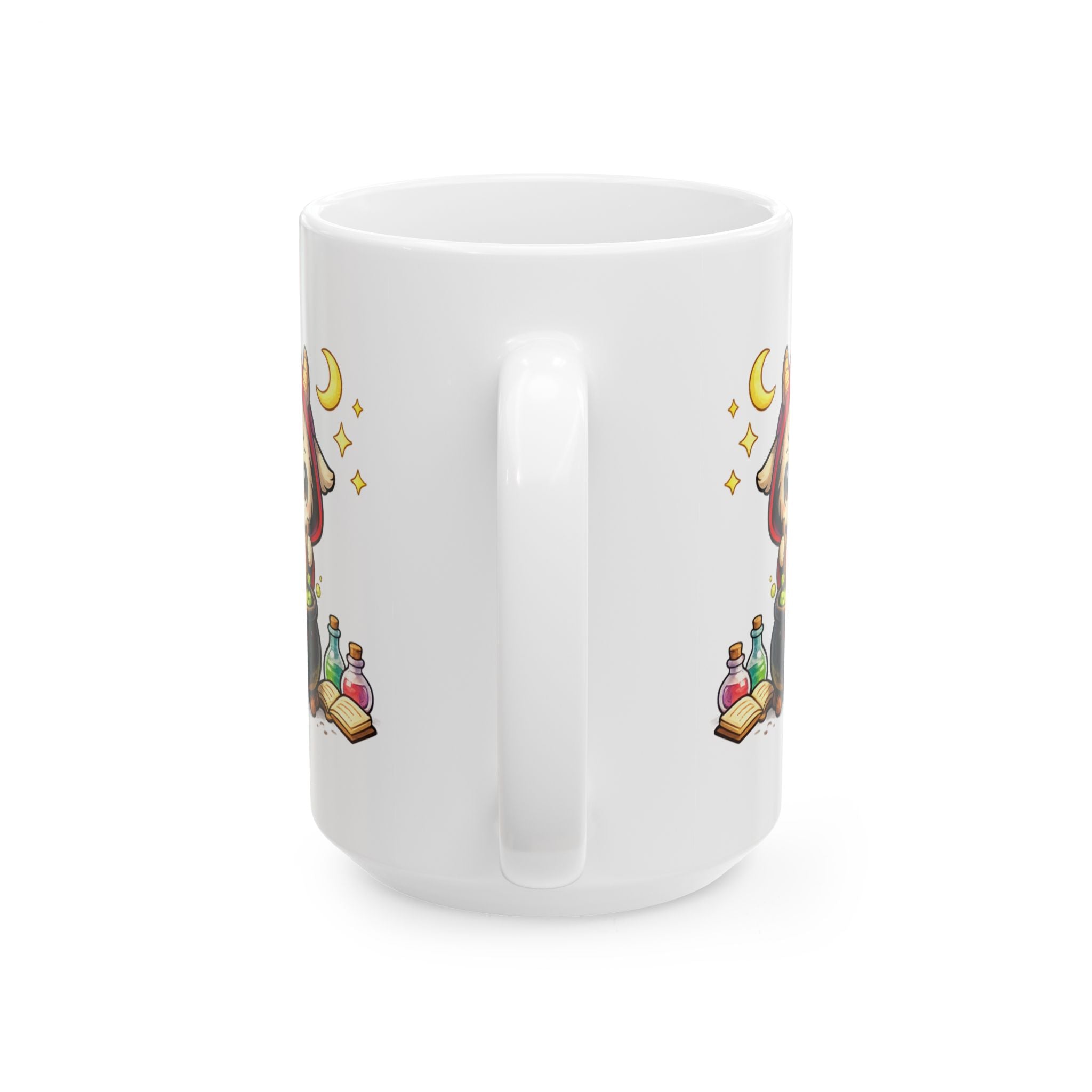 Witchy Potion Mug — Cute Witch Cat, Spellbook & Skull Ceramic Coffee Cup (11oz/15oz)