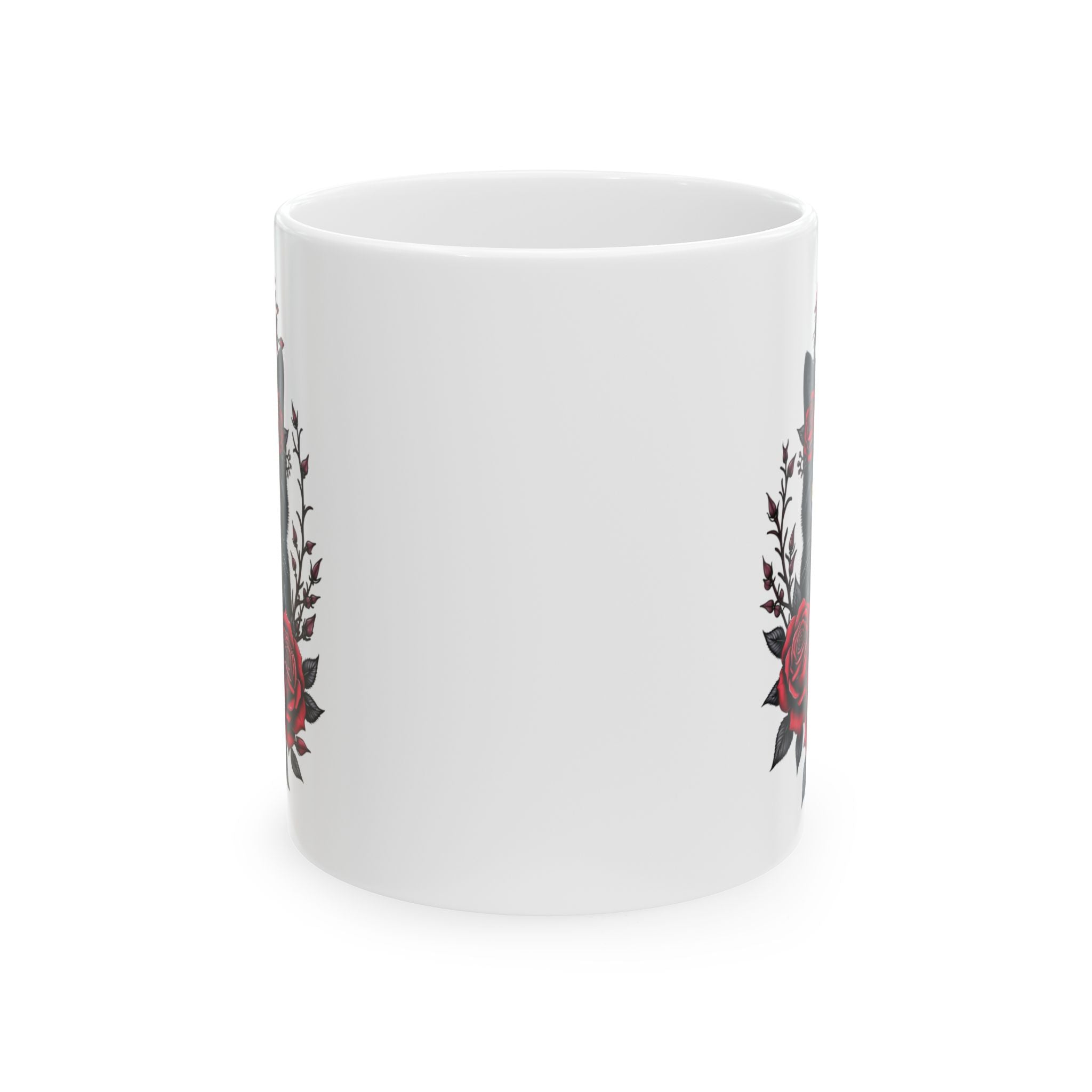 Midnight Rose Cat – Gothic Black Cat Floral Mug Design, Ceramic Mug, (11oz, 15oz)