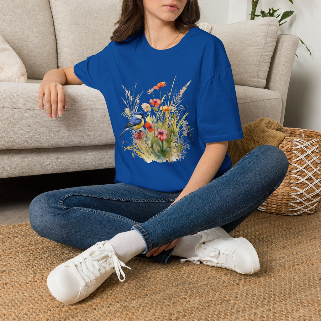 Wildflower Meadow & Butterflies Vintage Botanical T-Shirt, Unisex Softstyle T-Shirt