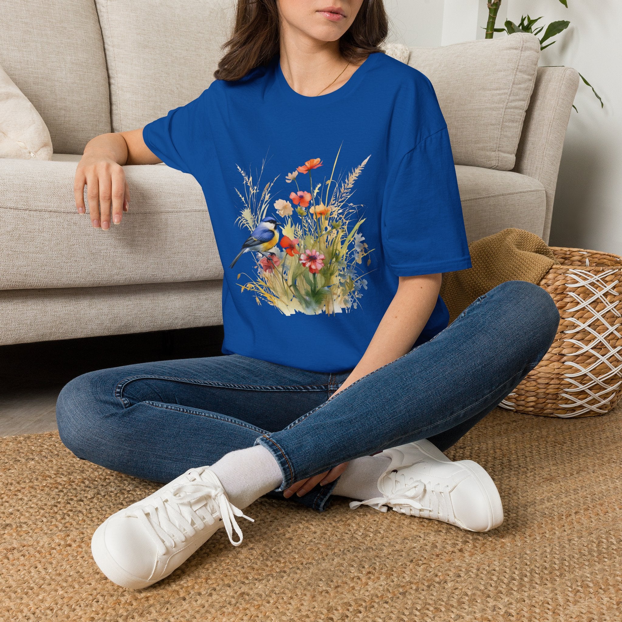 Wildflower Meadow & Butterflies Vintage Botanical T-Shirt, Unisex Softstyle T-Shirt