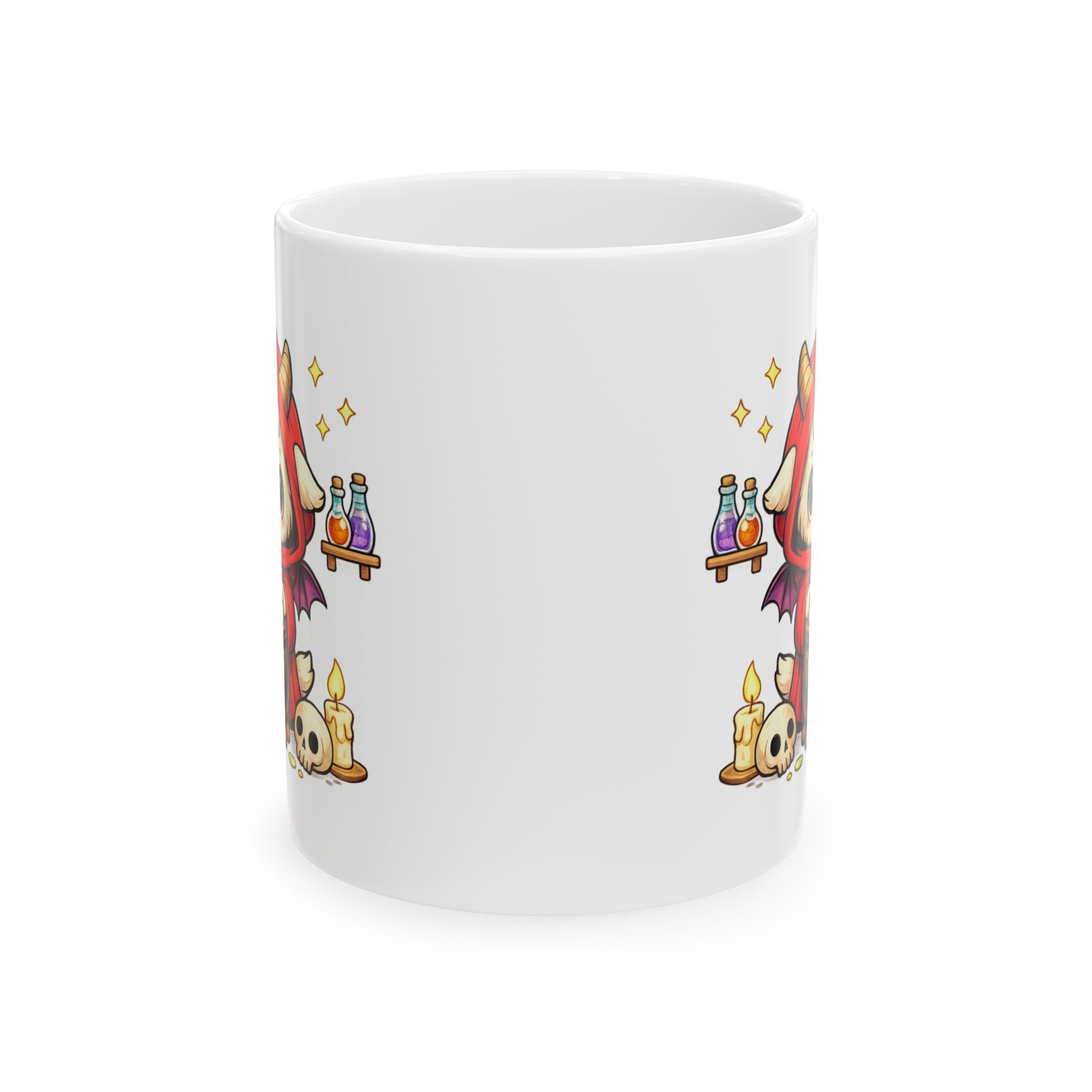 Witchy Potion Mug — Cute Witch Cat, Spellbook & Skull Ceramic Coffee Cup (11oz/15oz)