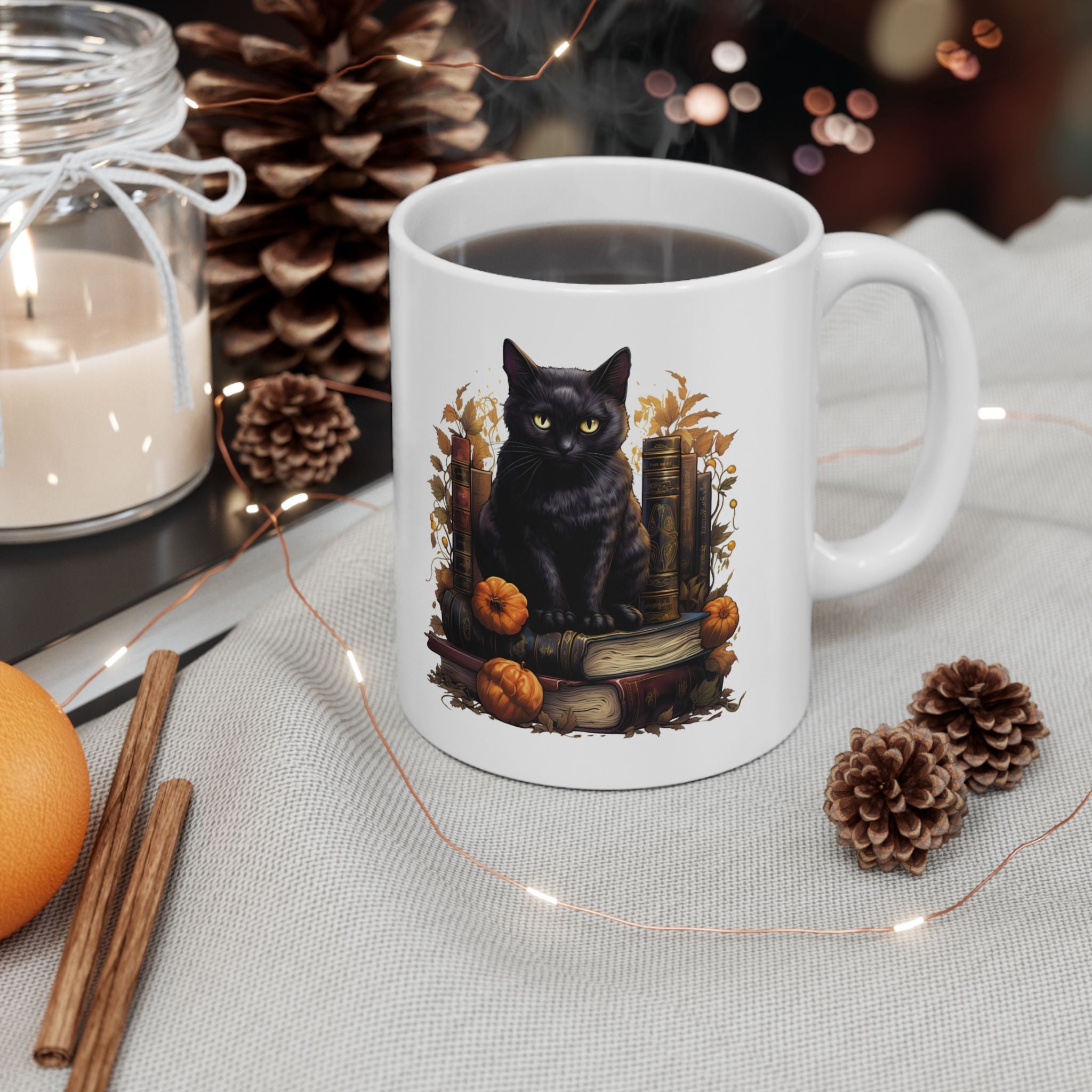 Autumn Pumpkin & Lantern Ceramic Mug — Cozy Fall Coffee Cup (11oz/15oz)