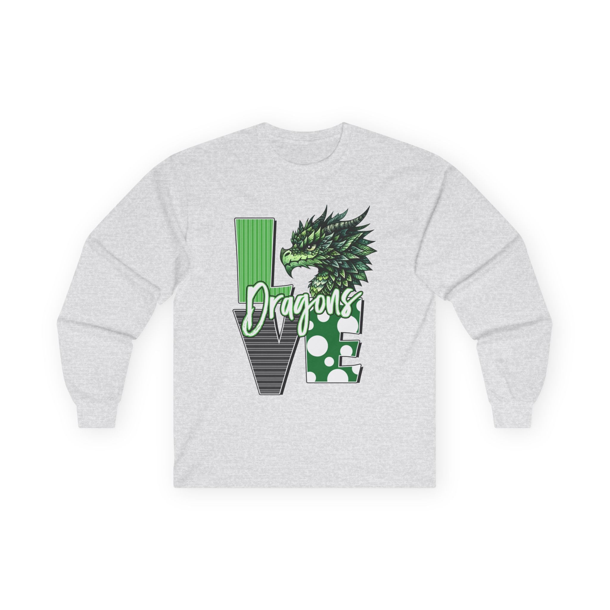 Dragon Love Long Sleeve Tee — Green Dragon Head 'Dragon' Graphic