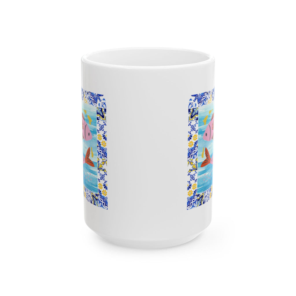Floral Beach Sunset Mug — Colorful Ocean Scene Ceramic Coffee Cup (11oz & 15oz)