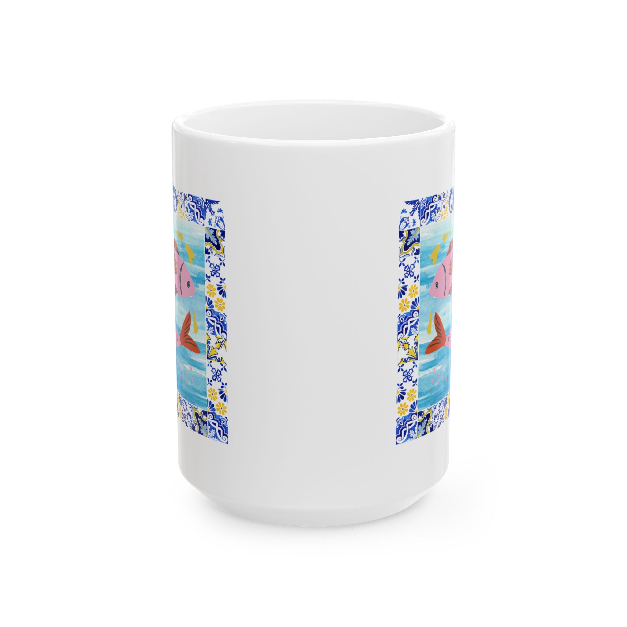 Floral Beach Sunset Mug — Colorful Ocean Scene Ceramic Coffee Cup (11oz & 15oz)