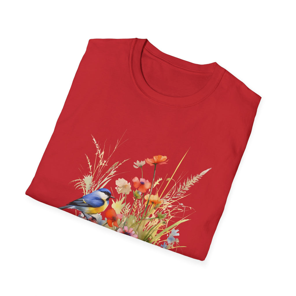 Wildflower Meadow & Butterflies Vintage Botanical T-Shirt, Unisex Softstyle T-Shirt