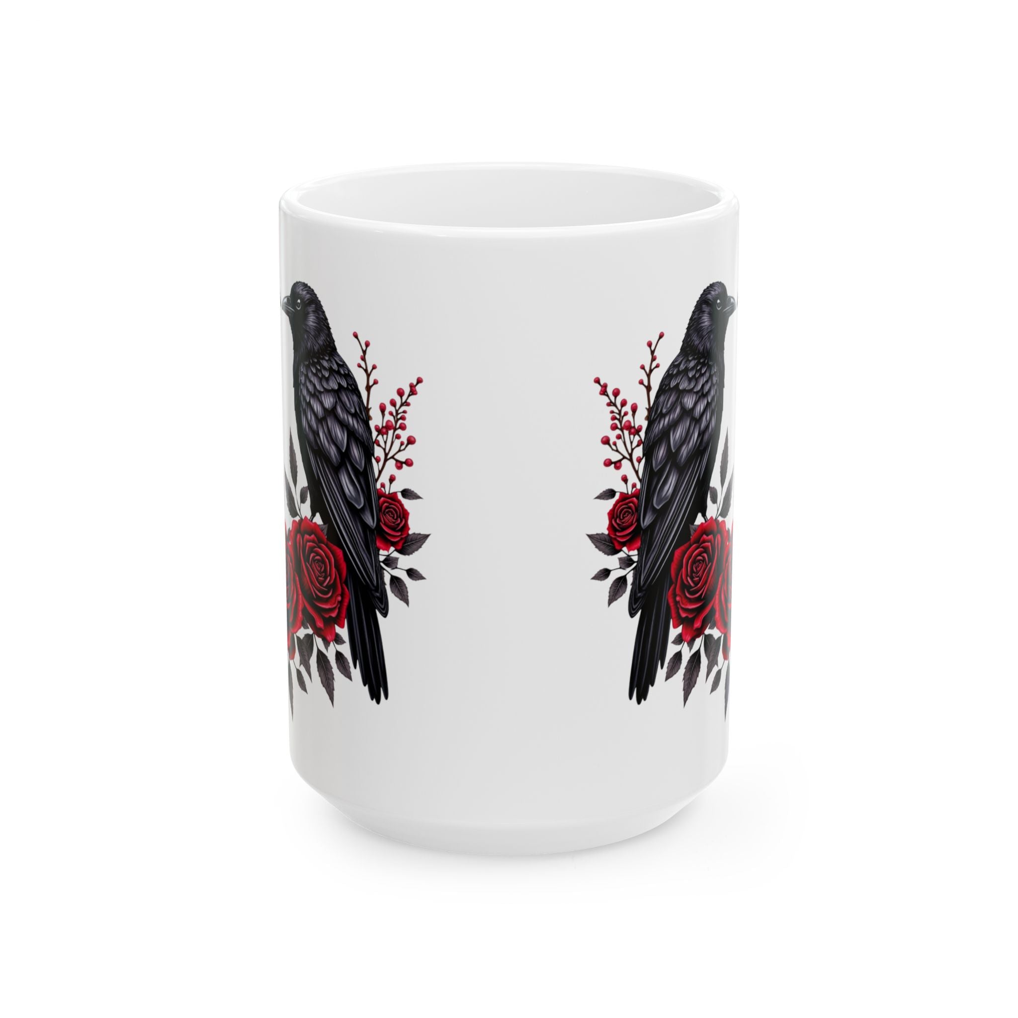 Gothic Raven Roses Design – Dark Romantic Crow Art for Alternative Style, Ceramic Mug, (11oz, 15oz)