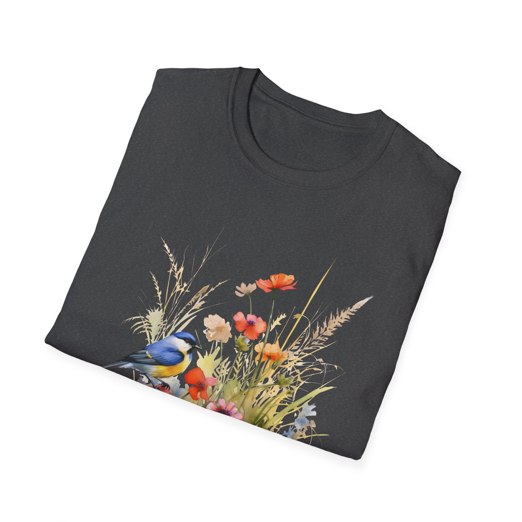 Wildflower Meadow & Butterflies Vintage Botanical T-Shirt, Unisex Softstyle T-Shirt