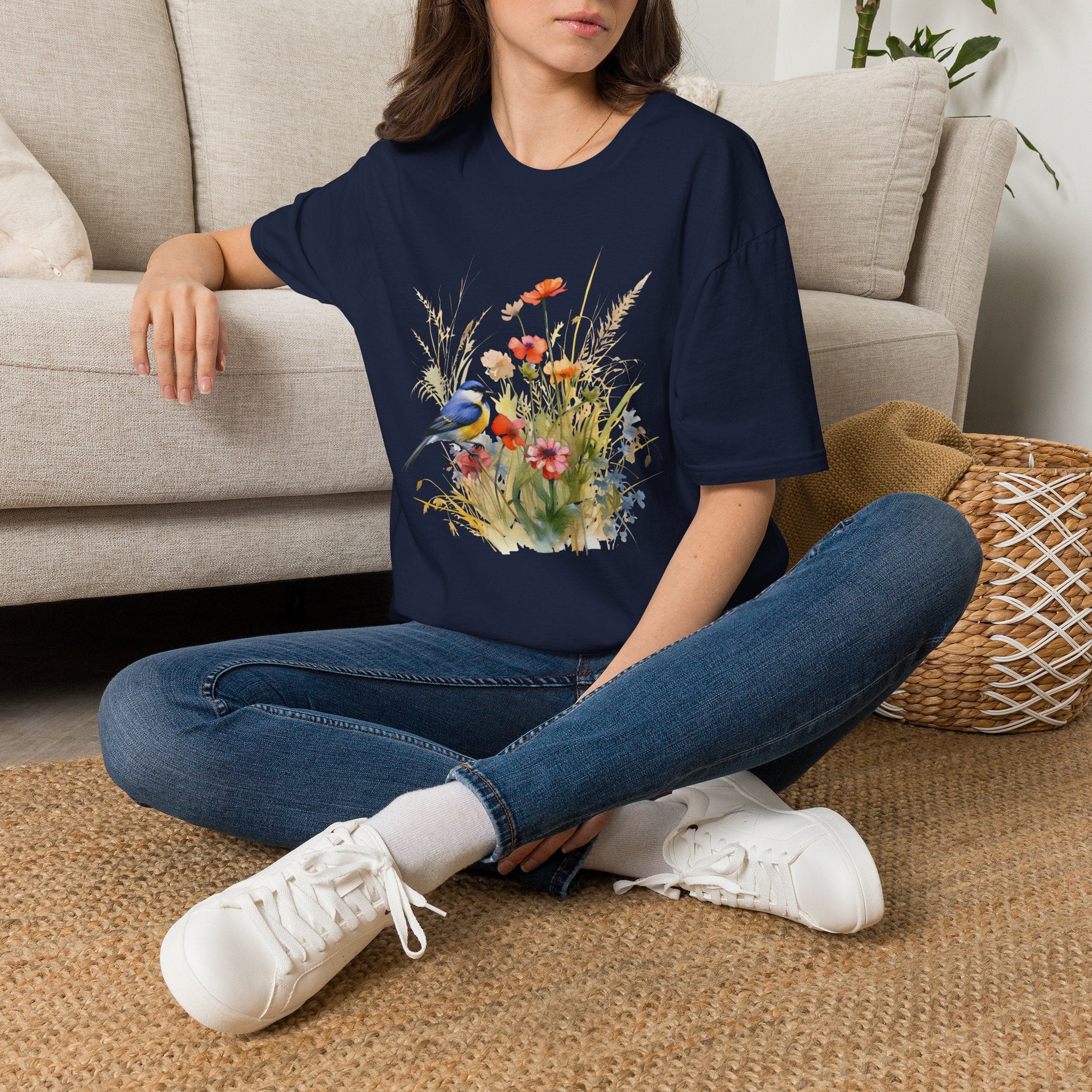 Wildflower Meadow & Butterflies Vintage Botanical T-Shirt, Unisex Softstyle T-Shirt