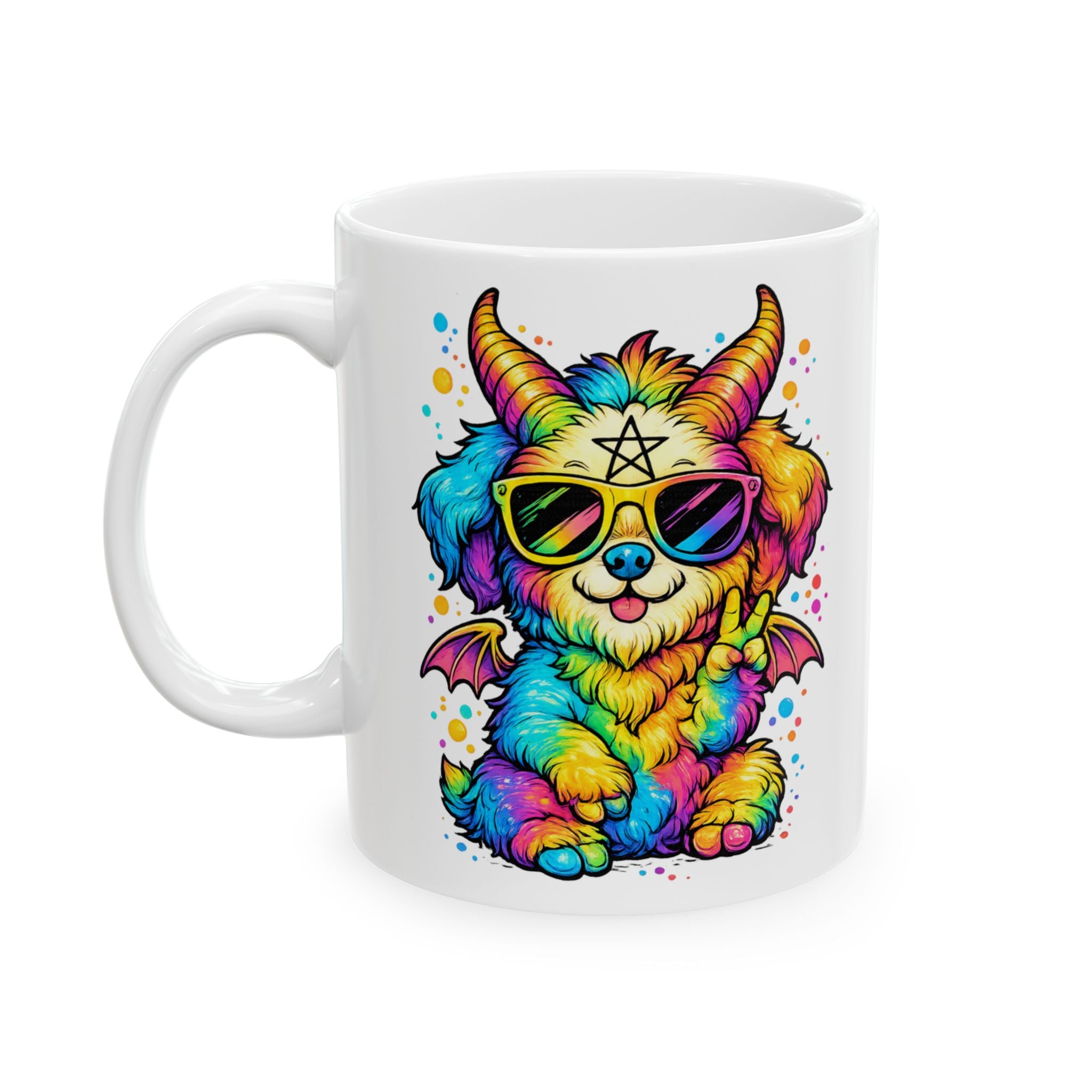 Rainbow Occult Puppy Demon Cute Gothic Kawaii Design, Ceramic Mug, (11oz, 15oz)