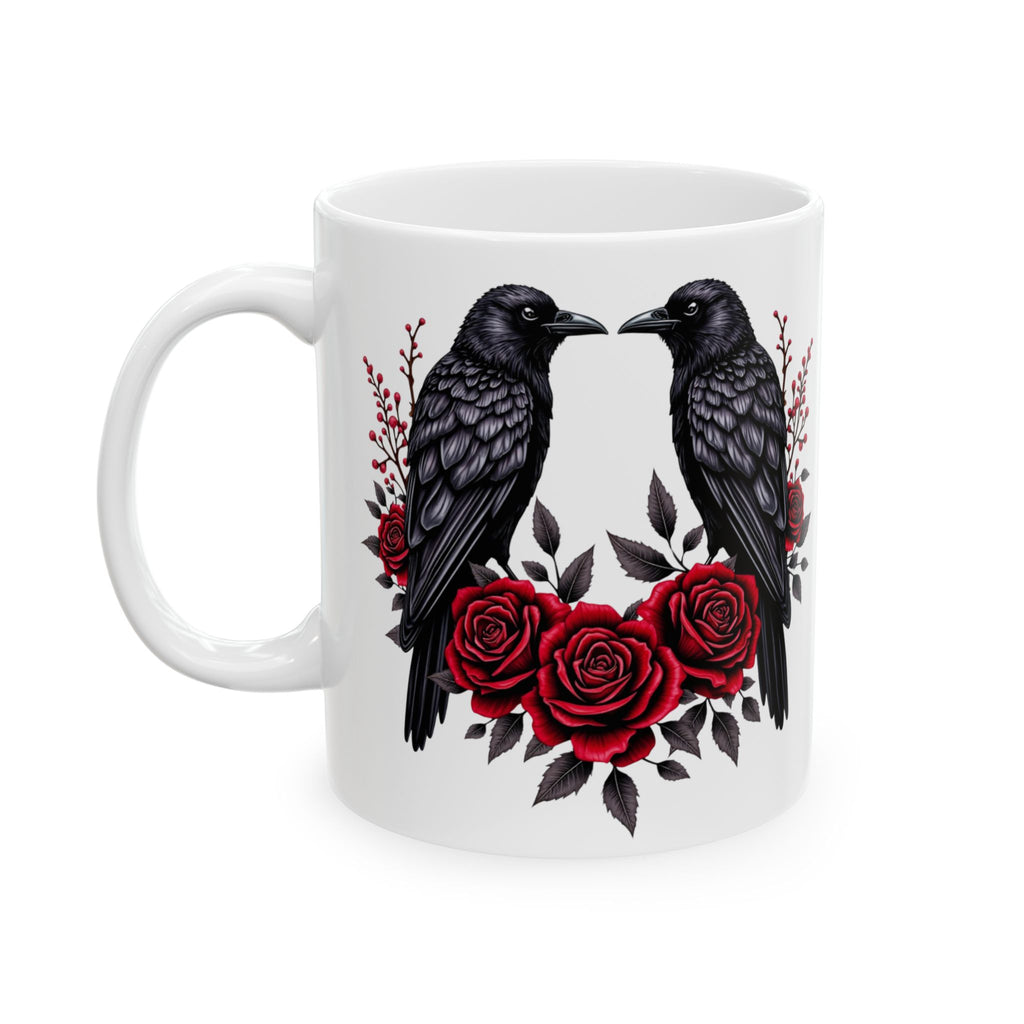 Gothic Raven Roses Design – Dark Romantic Crow Art for Alternative Style, Ceramic Mug, (11oz, 15oz)