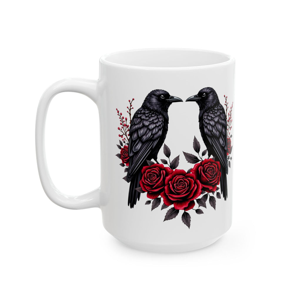 Gothic Raven Roses Design – Dark Romantic Crow Art for Alternative Style, Ceramic Mug, (11oz, 15oz)