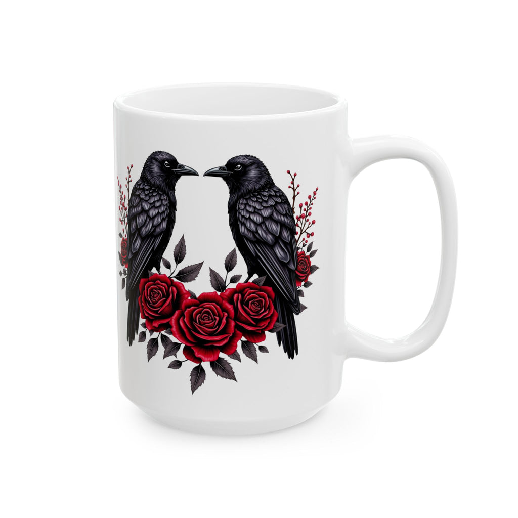 Gothic Raven Roses Design – Dark Romantic Crow Art for Alternative Style, Ceramic Mug, (11oz, 15oz)