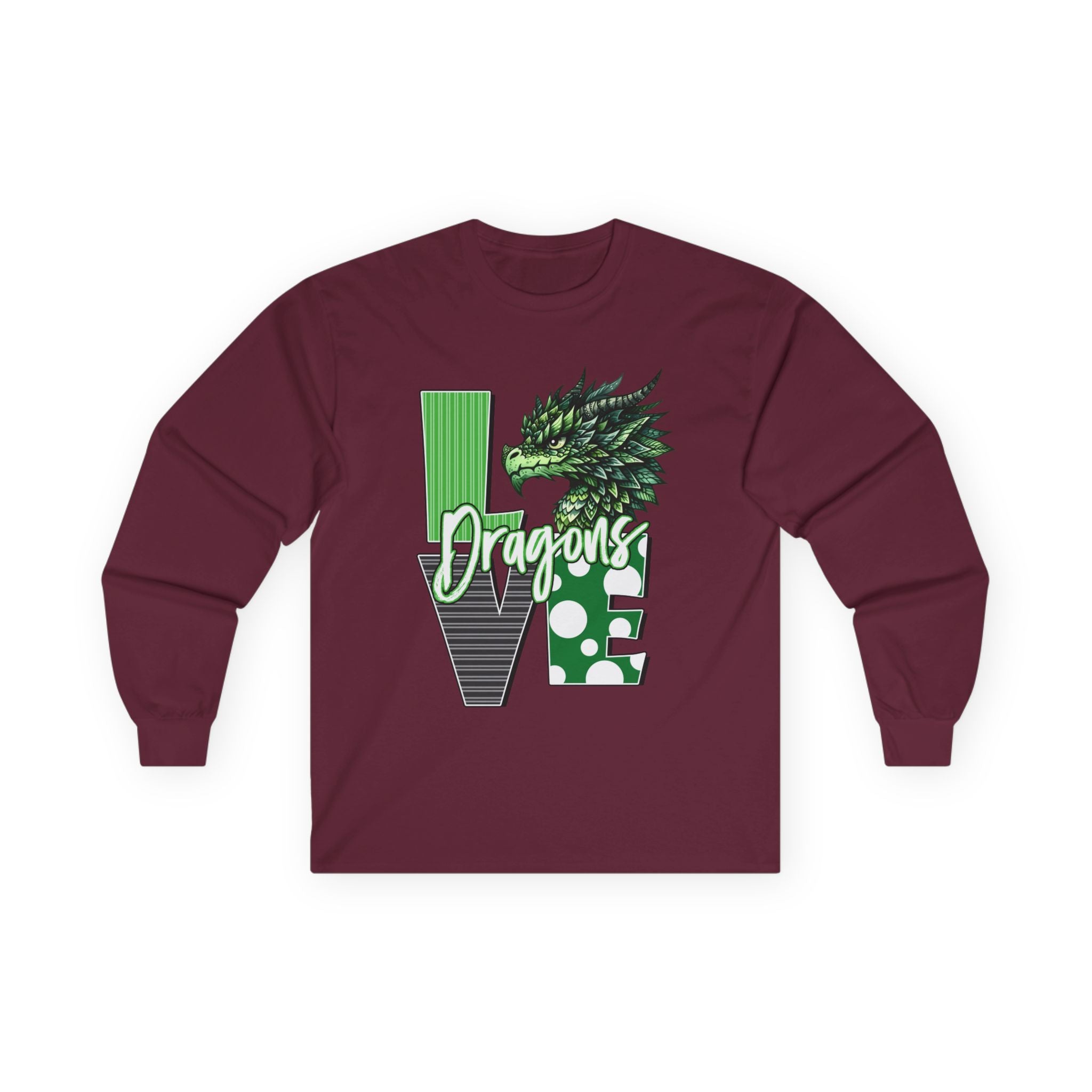 Dragon Love Long Sleeve Tee — Green Dragon Head 'Dragon' Graphic