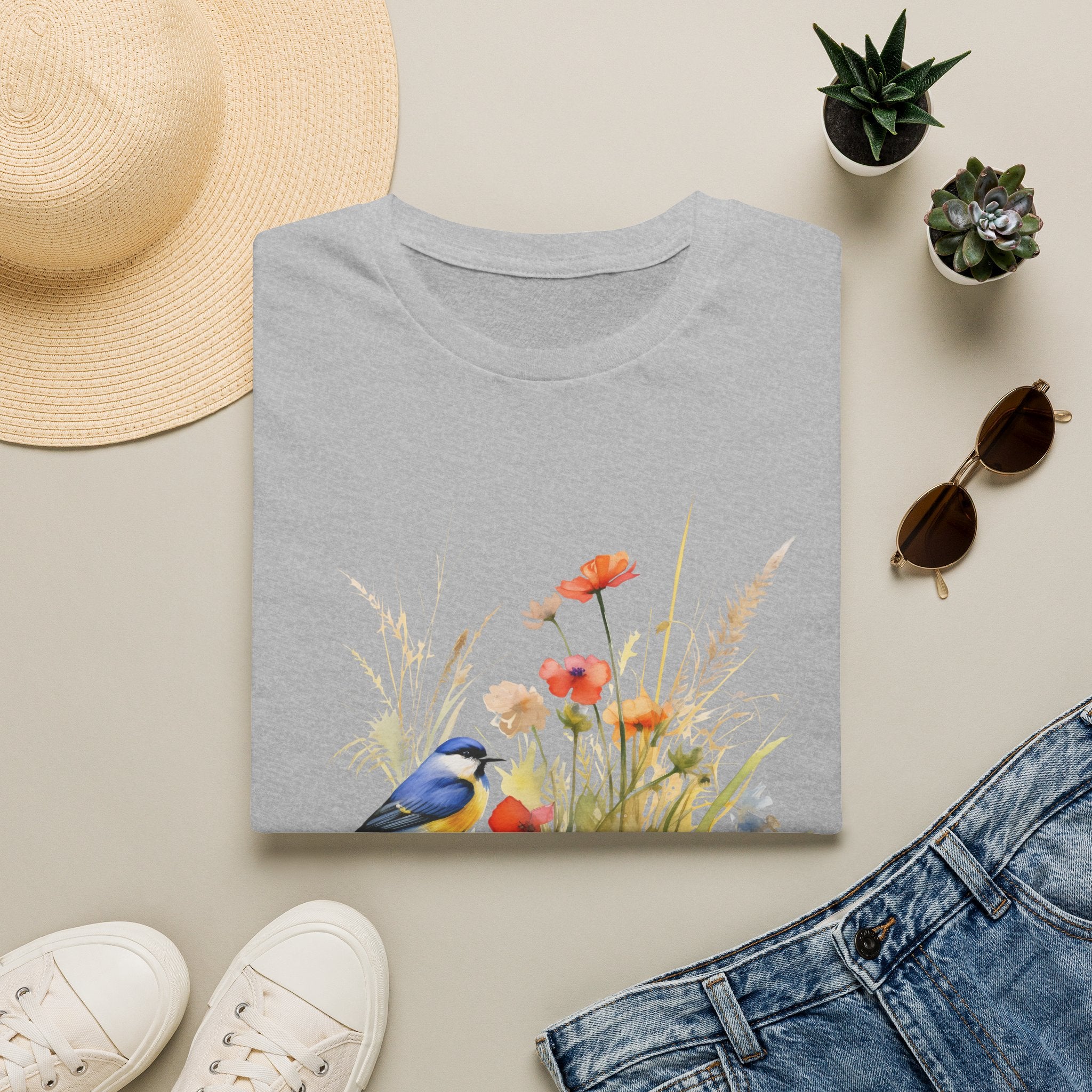 Wildflower Meadow & Butterflies Vintage Botanical T-Shirt, Unisex Softstyle T-Shirt