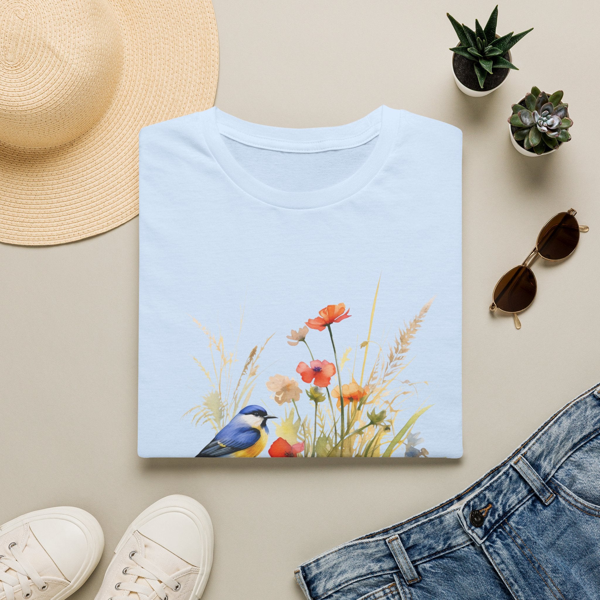 Wildflower Meadow & Butterflies Vintage Botanical T-Shirt, Unisex Softstyle T-Shirt