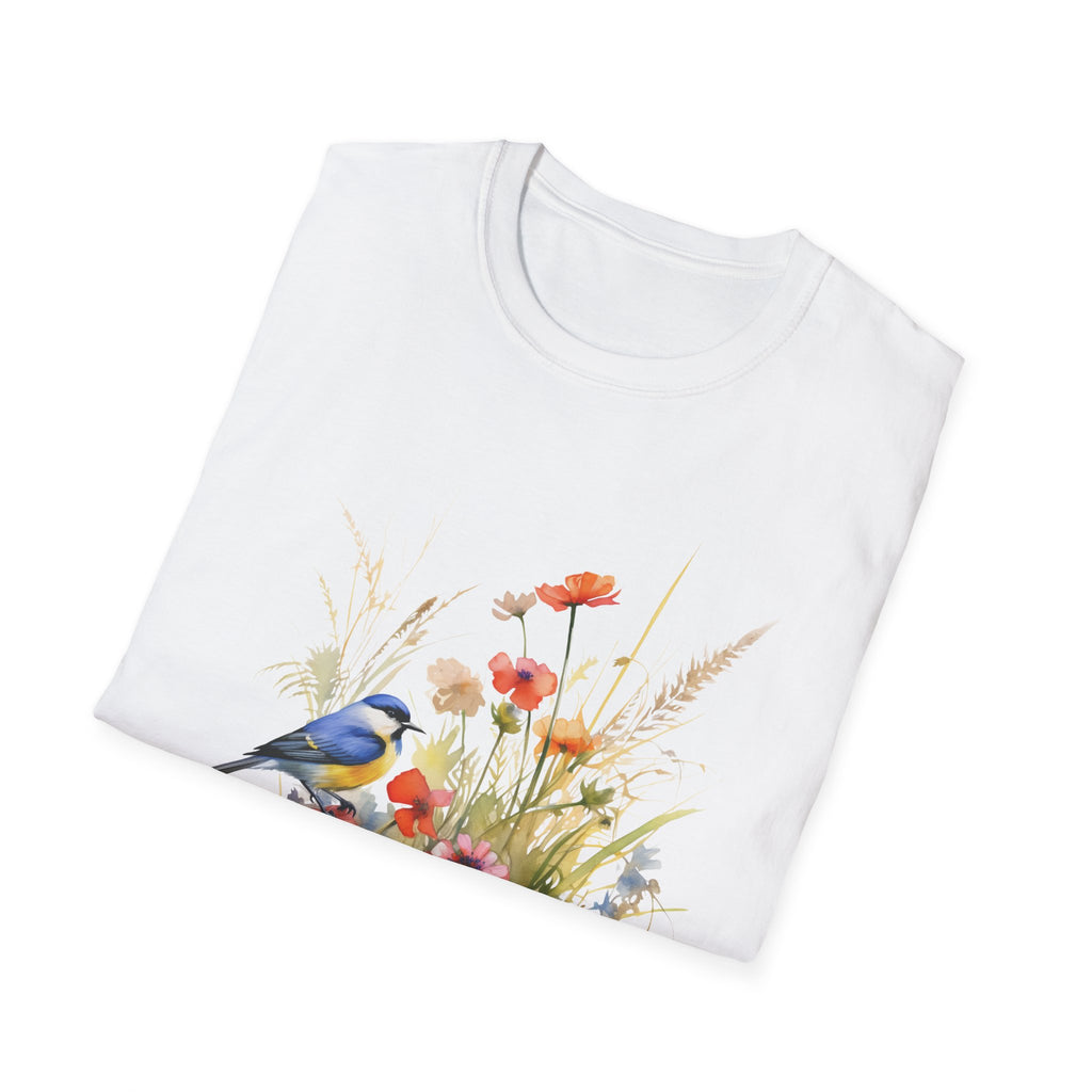 Wildflower Meadow & Butterflies Vintage Botanical T-Shirt, Unisex Softstyle T-Shirt