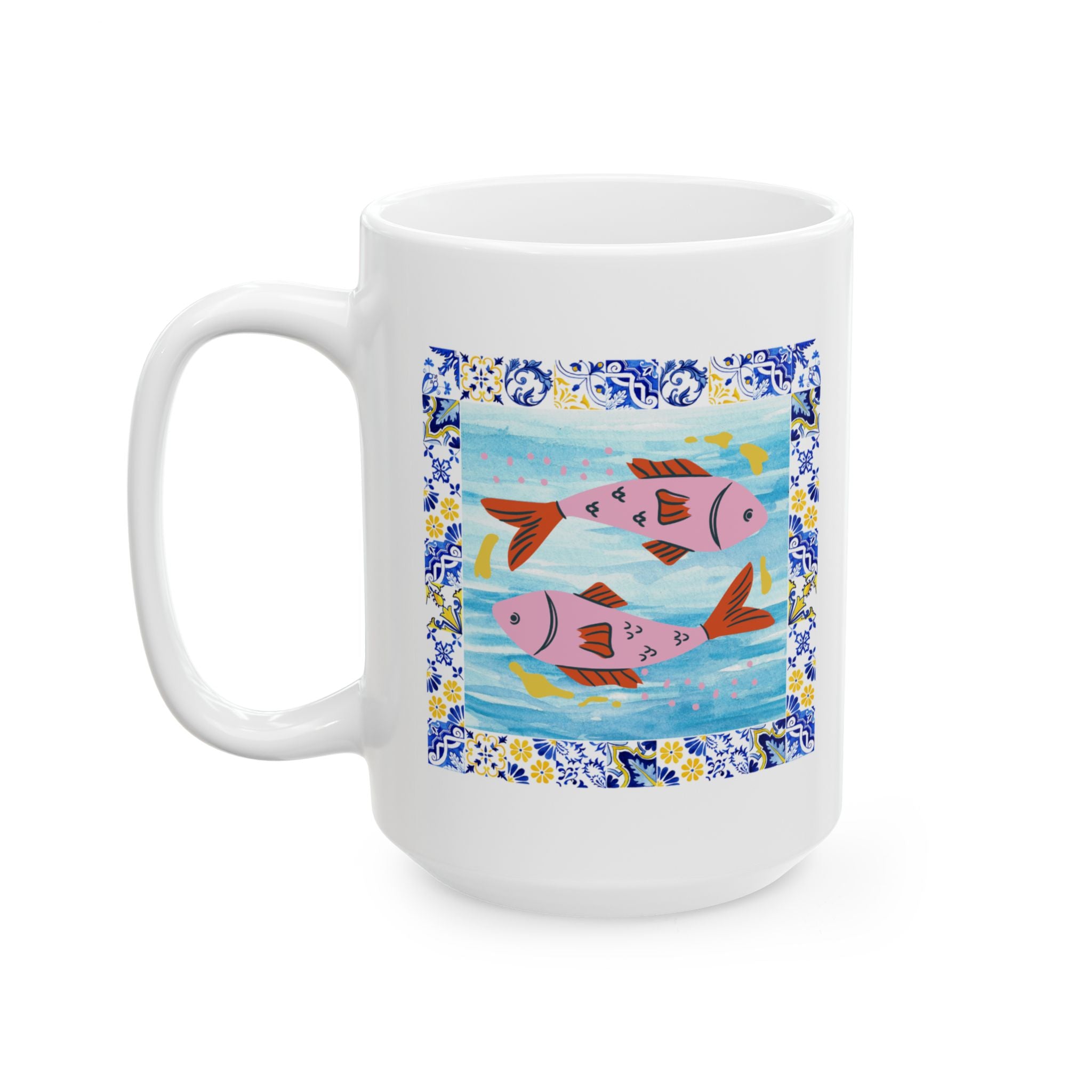 Floral Beach Sunset Mug — Colorful Ocean Scene Ceramic Coffee Cup (11oz & 15oz)