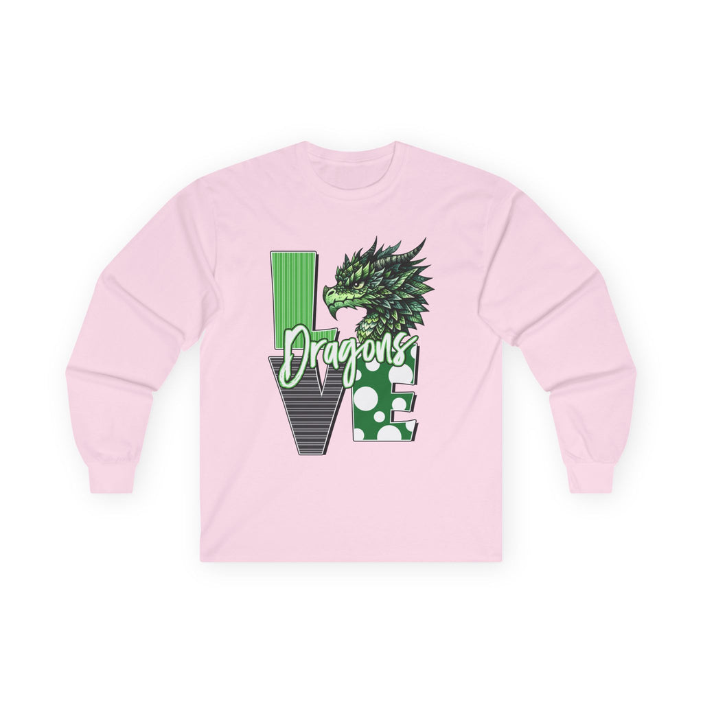Dragon Love Long Sleeve Tee — Green Dragon Head 'Dragon' Graphic