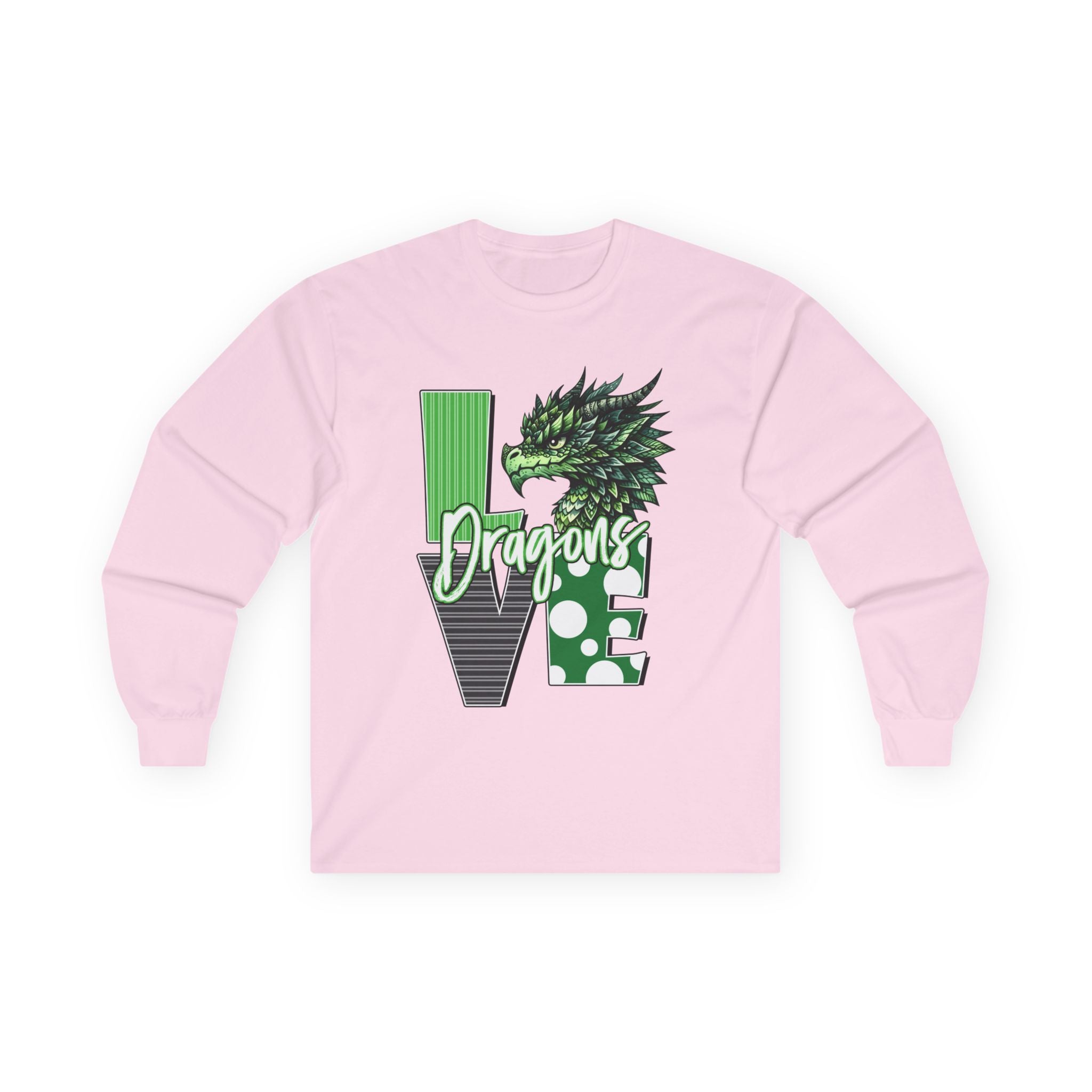 Dragon Love Long Sleeve Tee — Green Dragon Head 'Dragon' Graphic