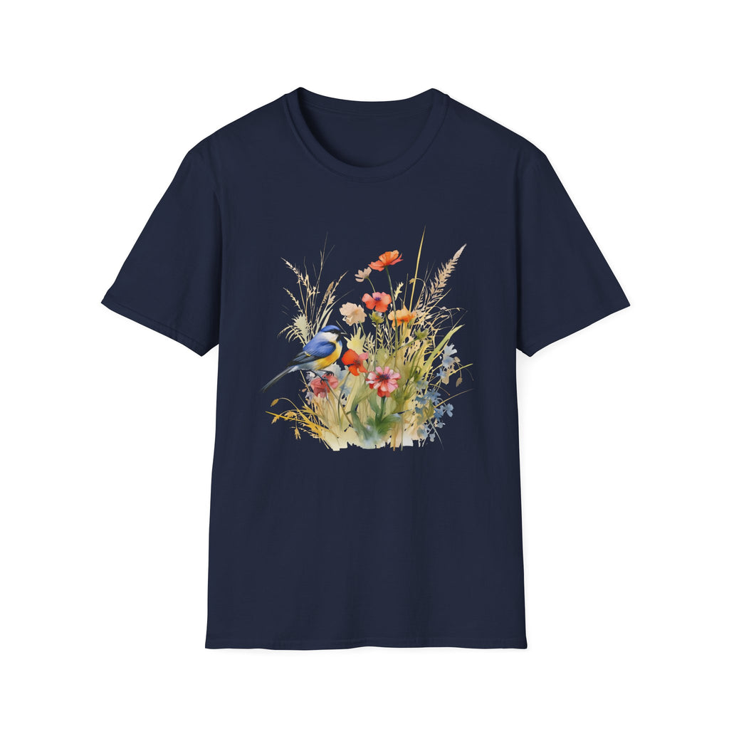 Wildflower Meadow & Butterflies Vintage Botanical T-Shirt, Unisex Softstyle T-Shirt