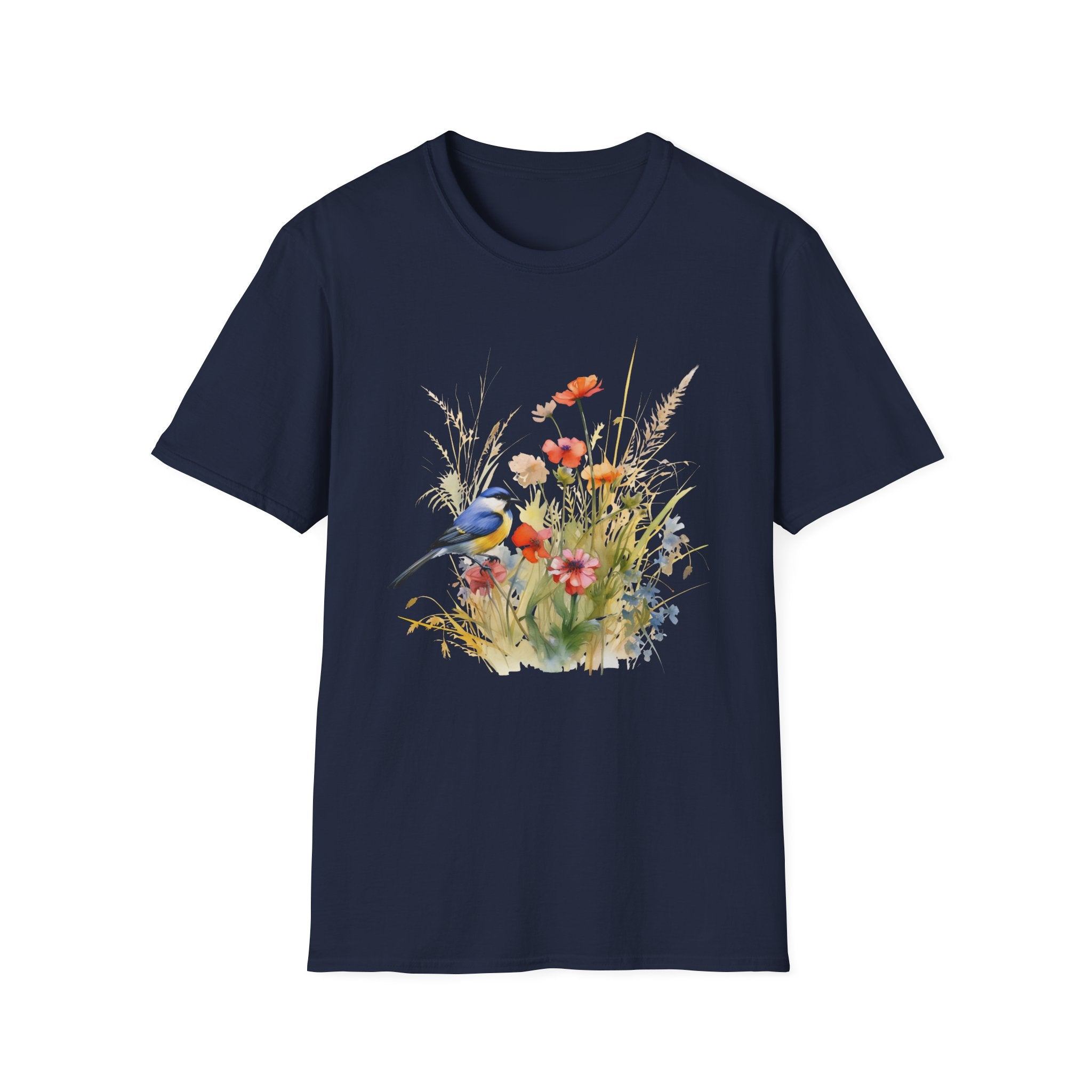 Wildflower Meadow & Butterflies Vintage Botanical T-Shirt, Unisex Softstyle T-Shirt