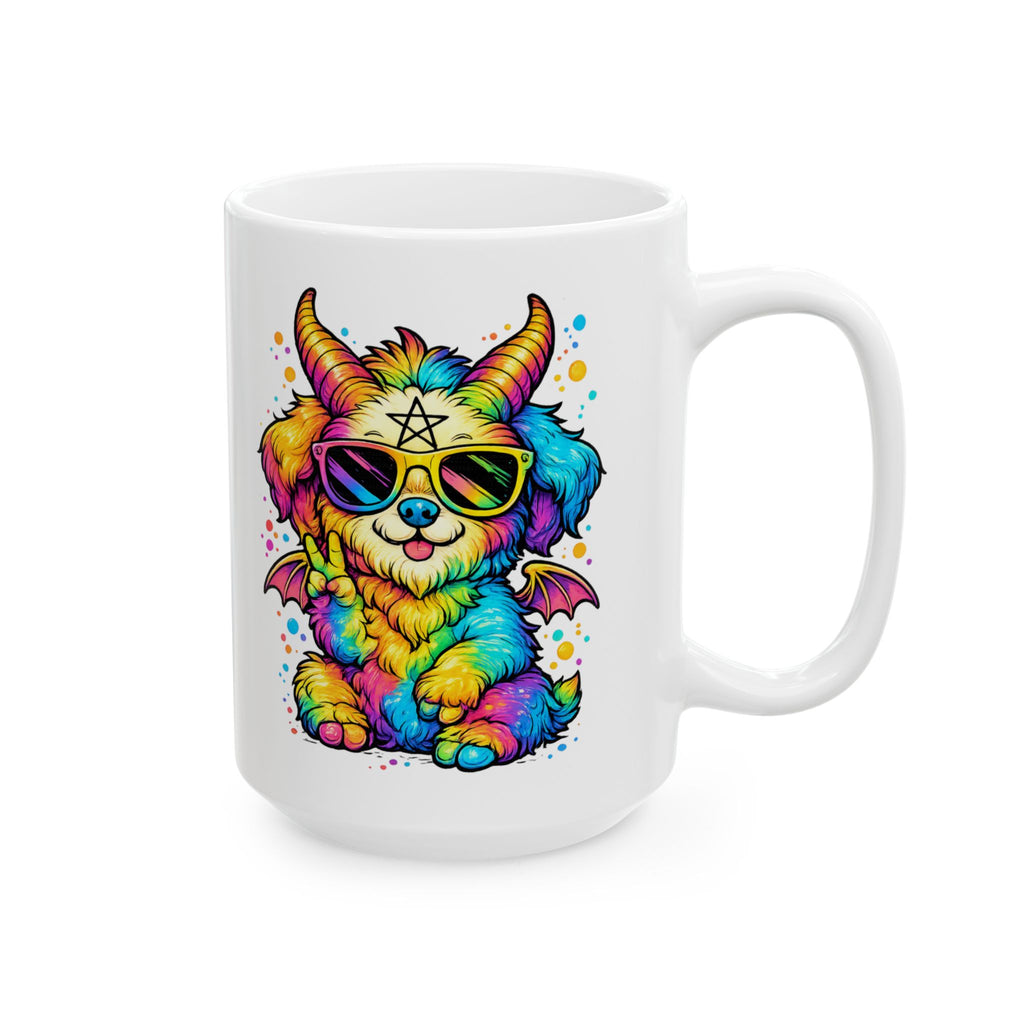 Rainbow Occult Puppy Demon Cute Gothic Kawaii Design, Ceramic Mug, (11oz, 15oz)