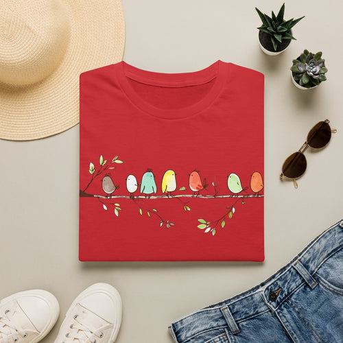 Cute Colorful Birds on a Branch | Whimsical Nature T-Shirt, Unisex Softstyle T-Shirt