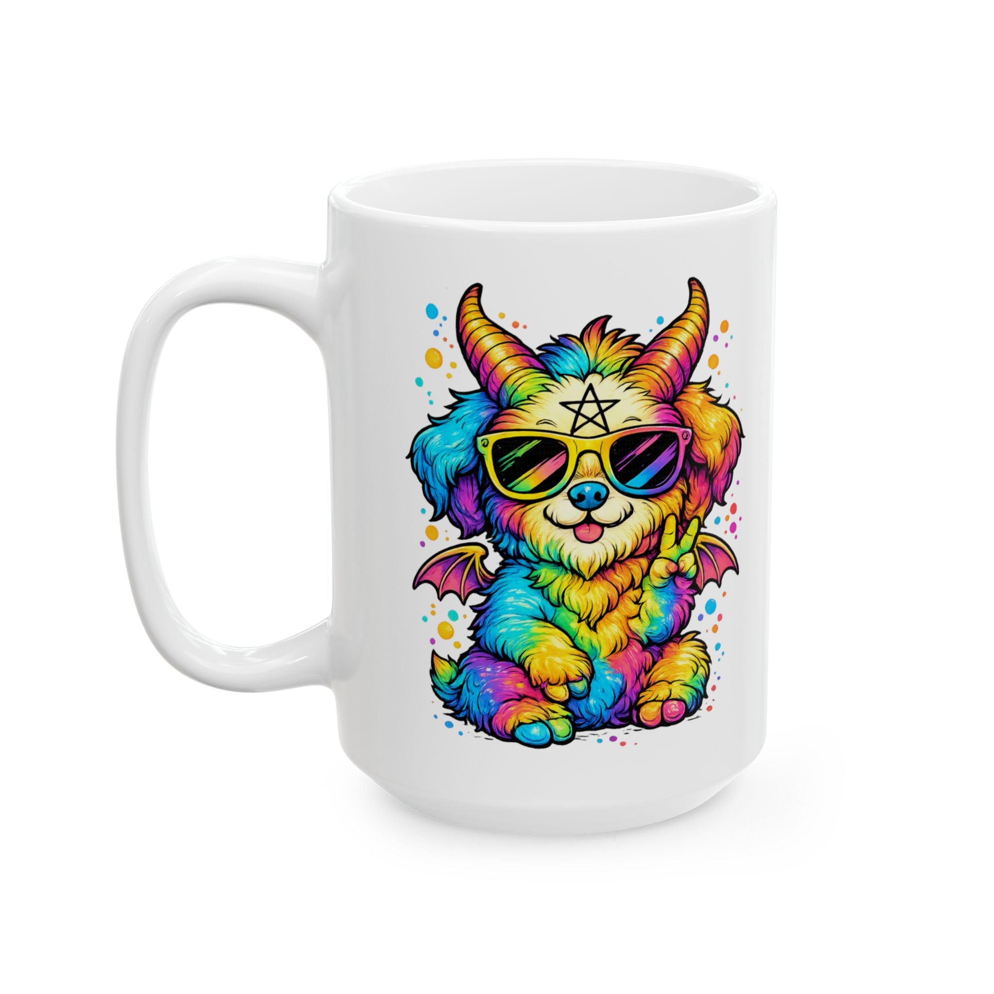 Rainbow Occult Puppy Demon Cute Gothic Kawaii Design, Ceramic Mug, (11oz, 15oz)