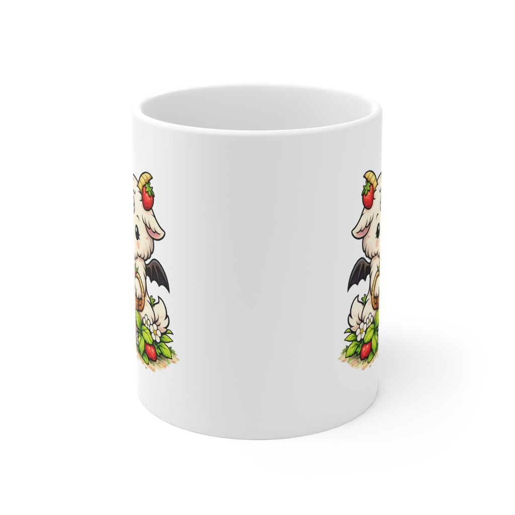 Cute Goat Harvest Mug — Kawaii Baby Goat Picking Strawberries 11oz