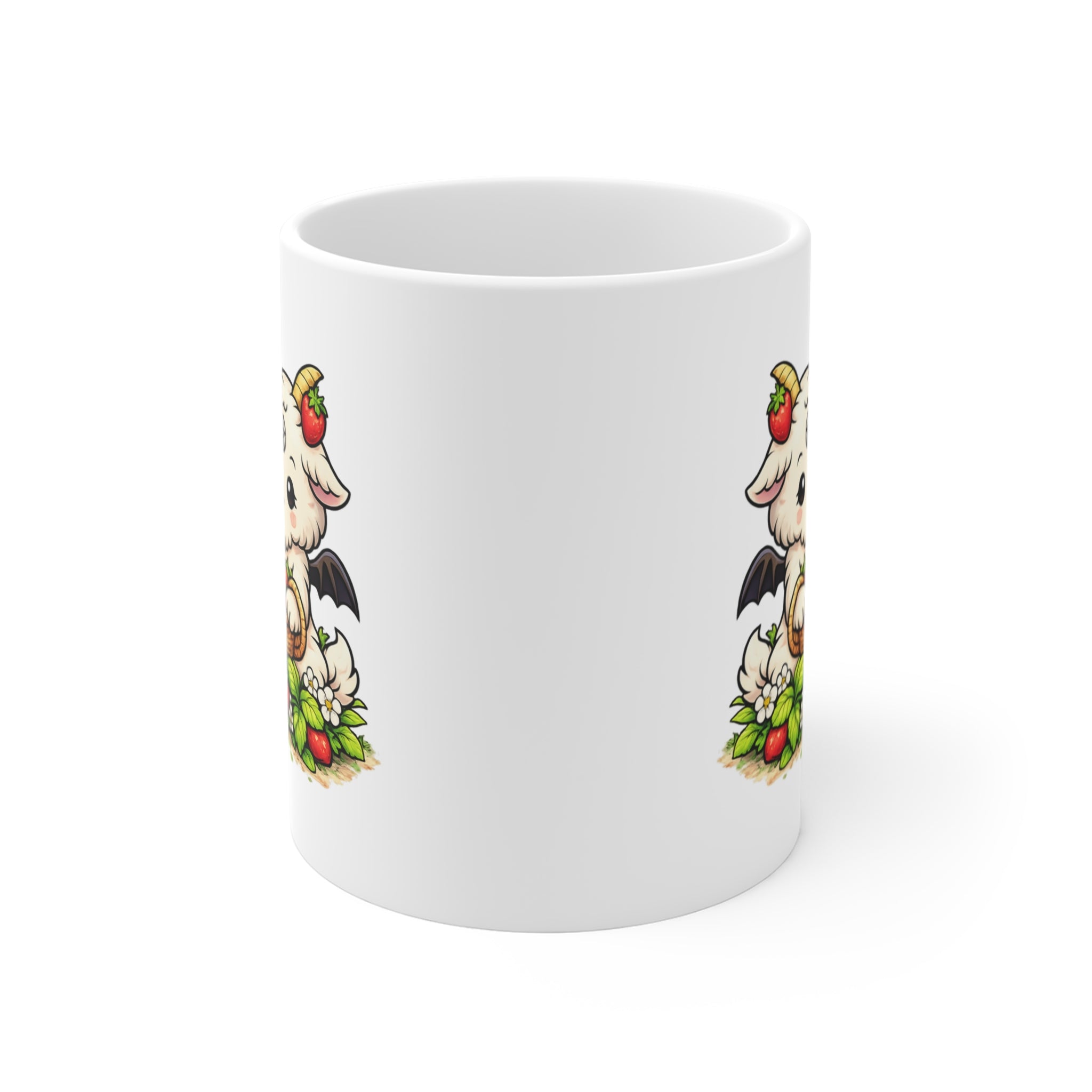 Cute Goat Harvest Mug — Kawaii Baby Goat Picking Strawberries 11oz