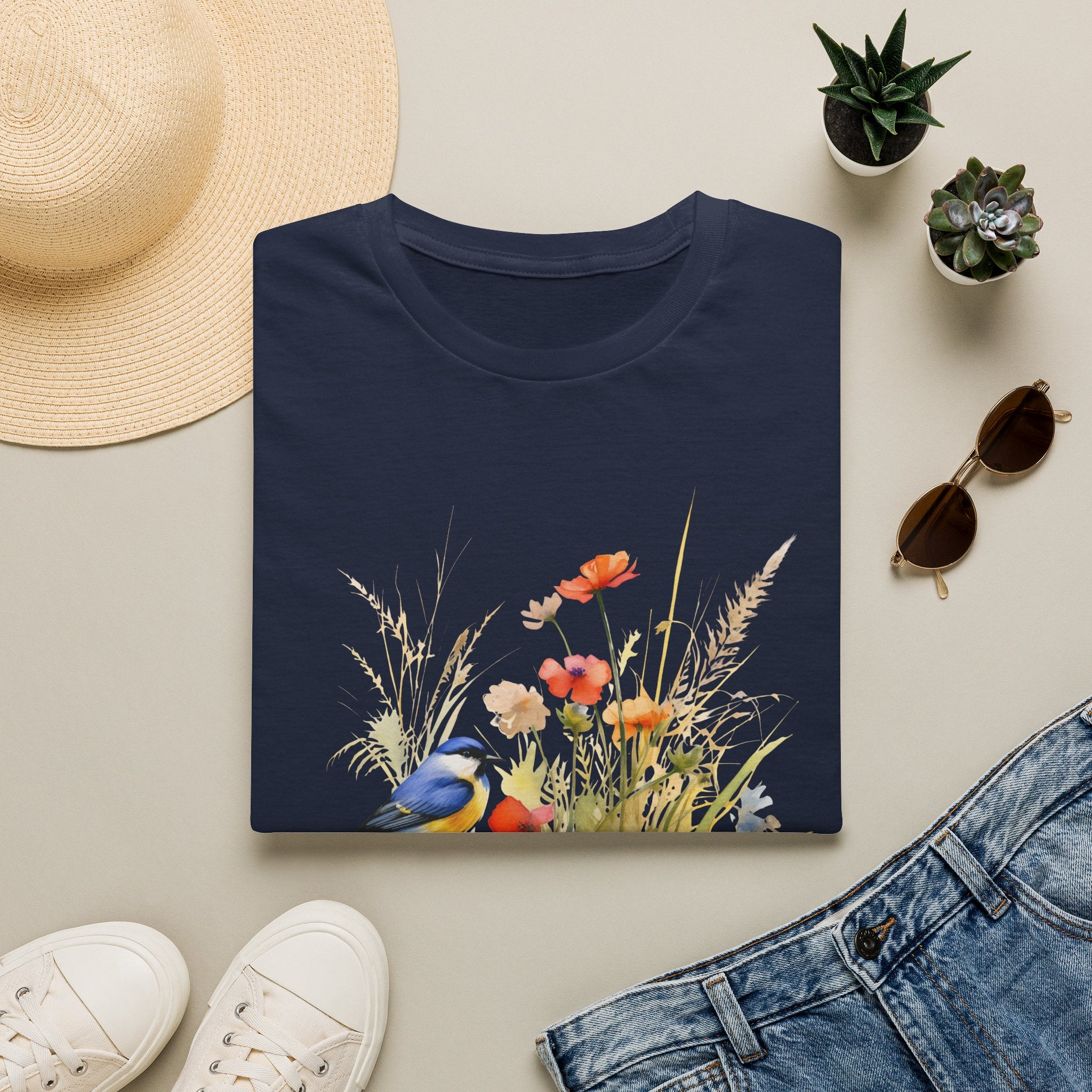 Wildflower Meadow & Butterflies Vintage Botanical T-Shirt, Unisex Softstyle T-Shirt