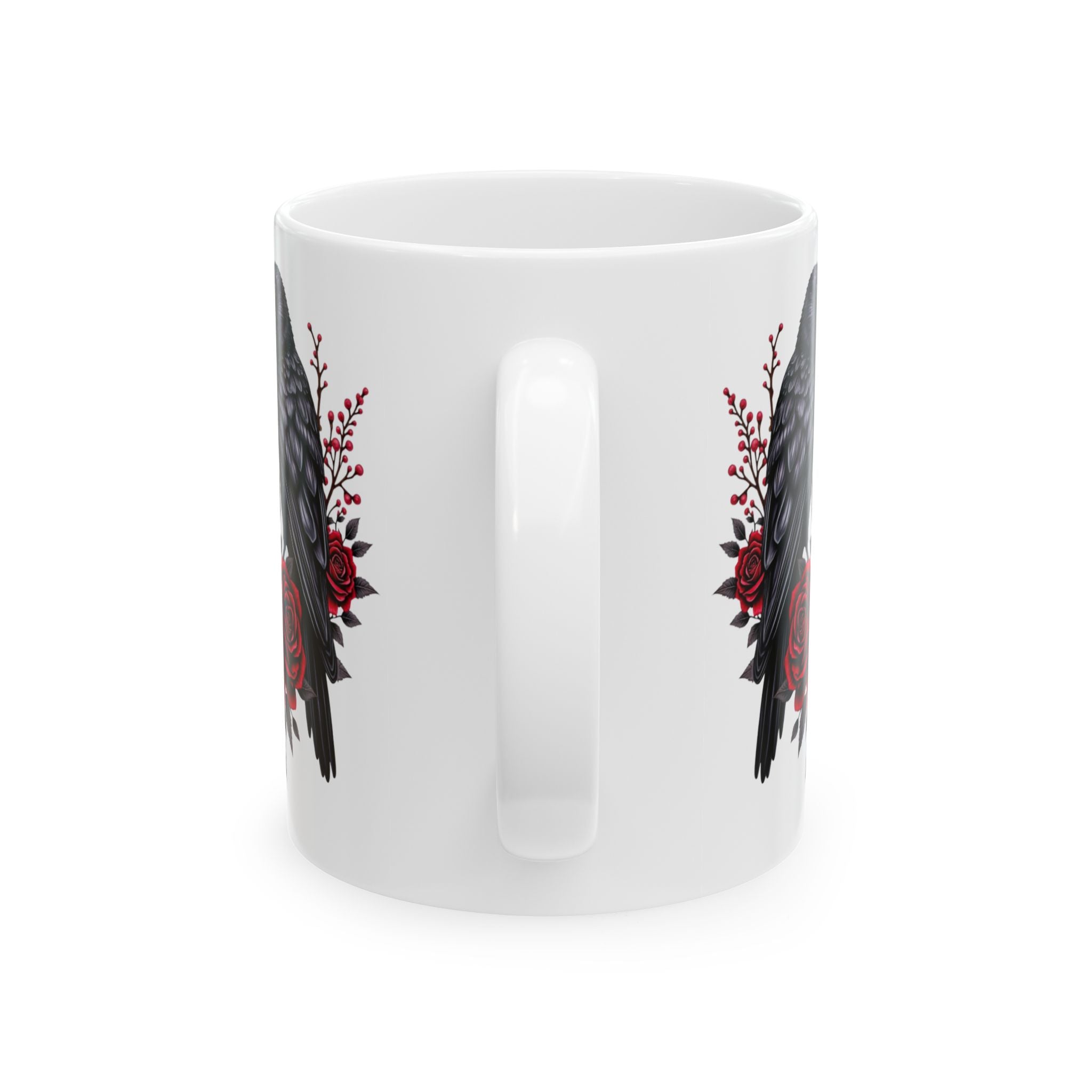 Gothic Raven Roses Design – Dark Romantic Crow Art for Alternative Style, Ceramic Mug, (11oz, 15oz)