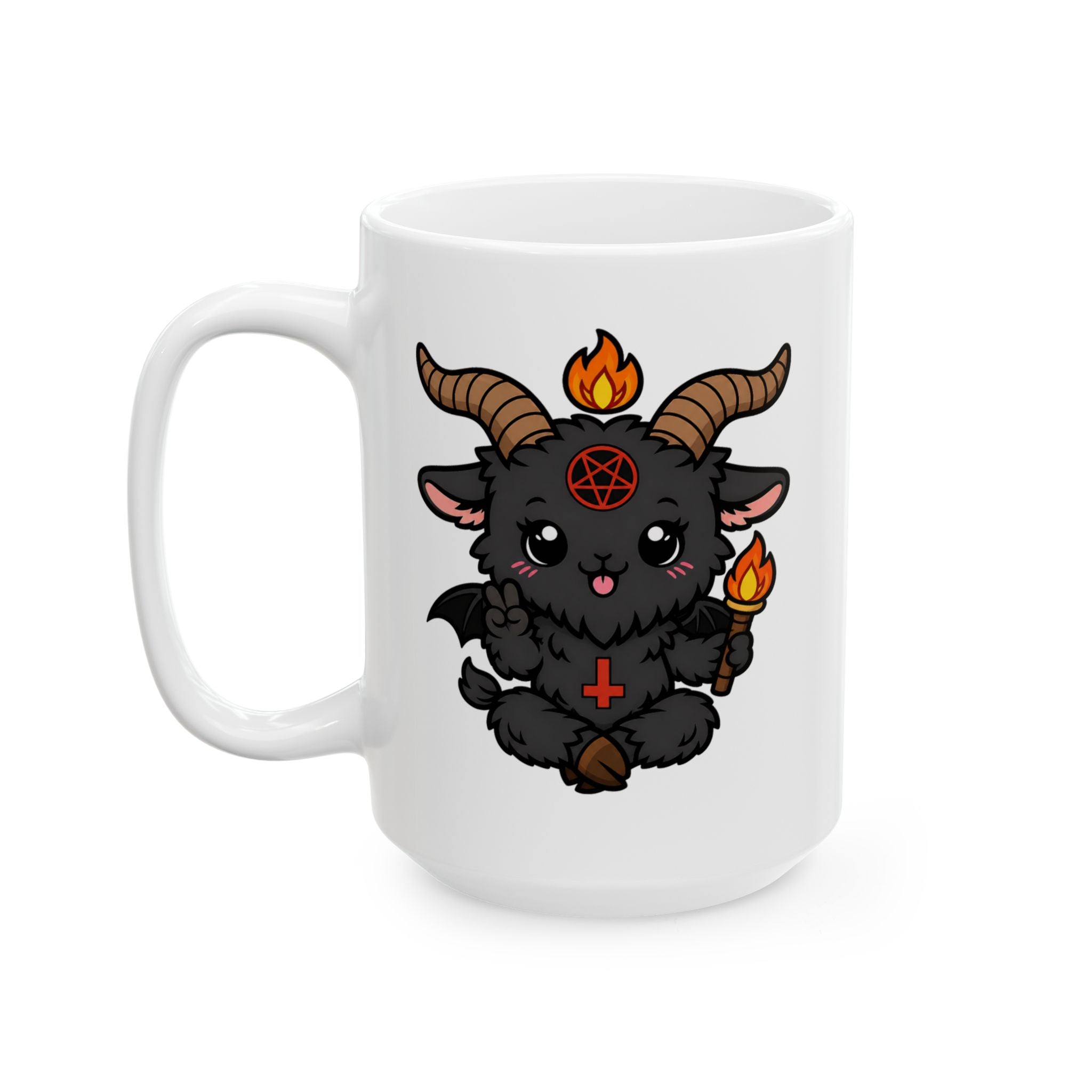 Cute Goat Mug with Candle Illustration — Funny Animal Ceramic Coffee Cup (11oz, 15oz)