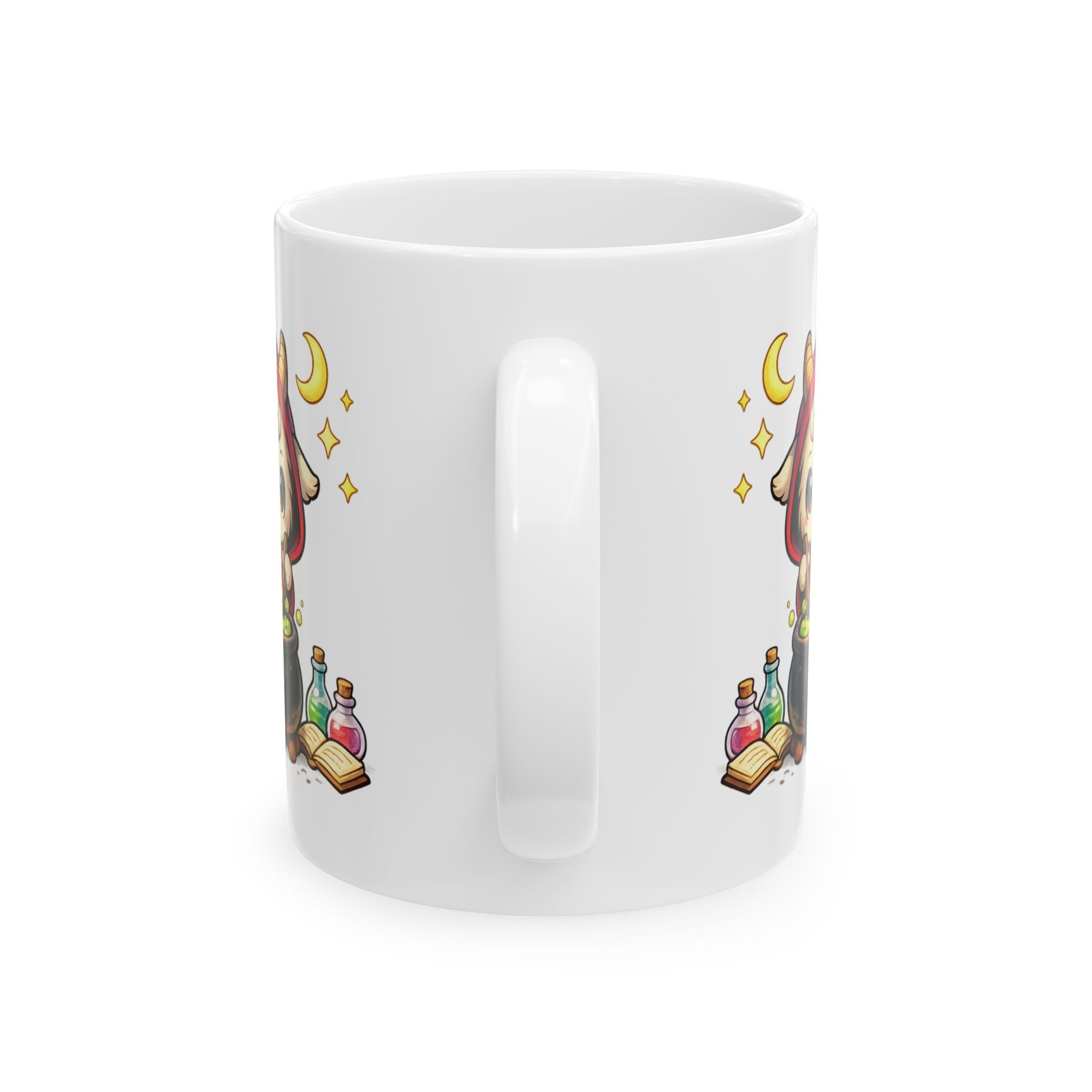 Witchy Potion Mug — Cute Witch Cat, Spellbook & Skull Ceramic Coffee Cup (11oz/15oz)