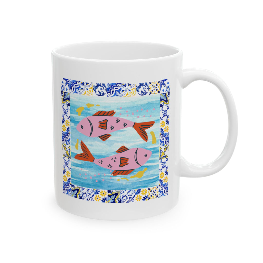Floral Beach Sunset Mug — Colorful Ocean Scene Ceramic Coffee Cup (11oz & 15oz)