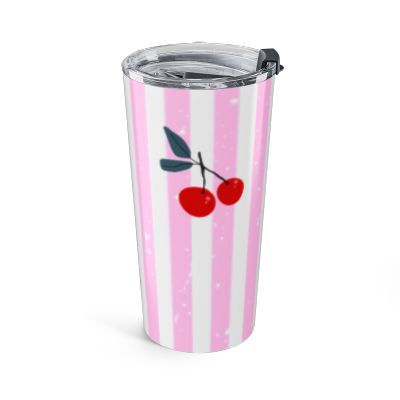 20oz Cherry Stripe Tumbler — Pink Retro Cherry Travel Cup