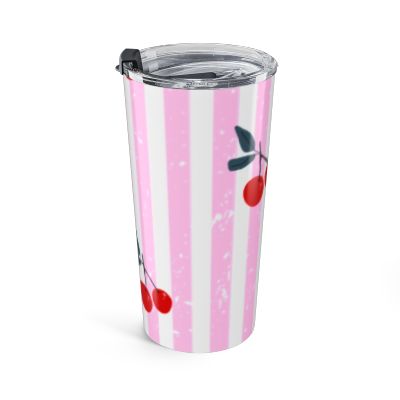 20oz Cherry Stripe Tumbler — Pink Retro Cherry Travel Cup